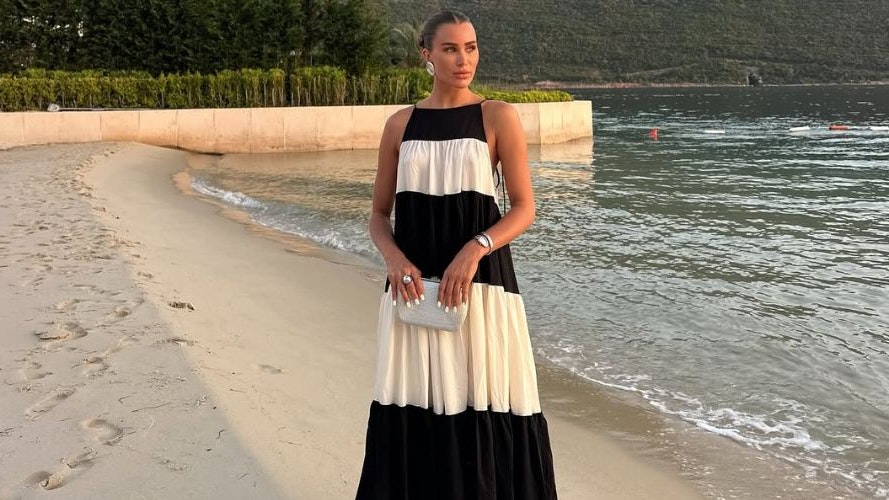 h&m black and white striped dress Women's Black/white striped Long Knit Dress