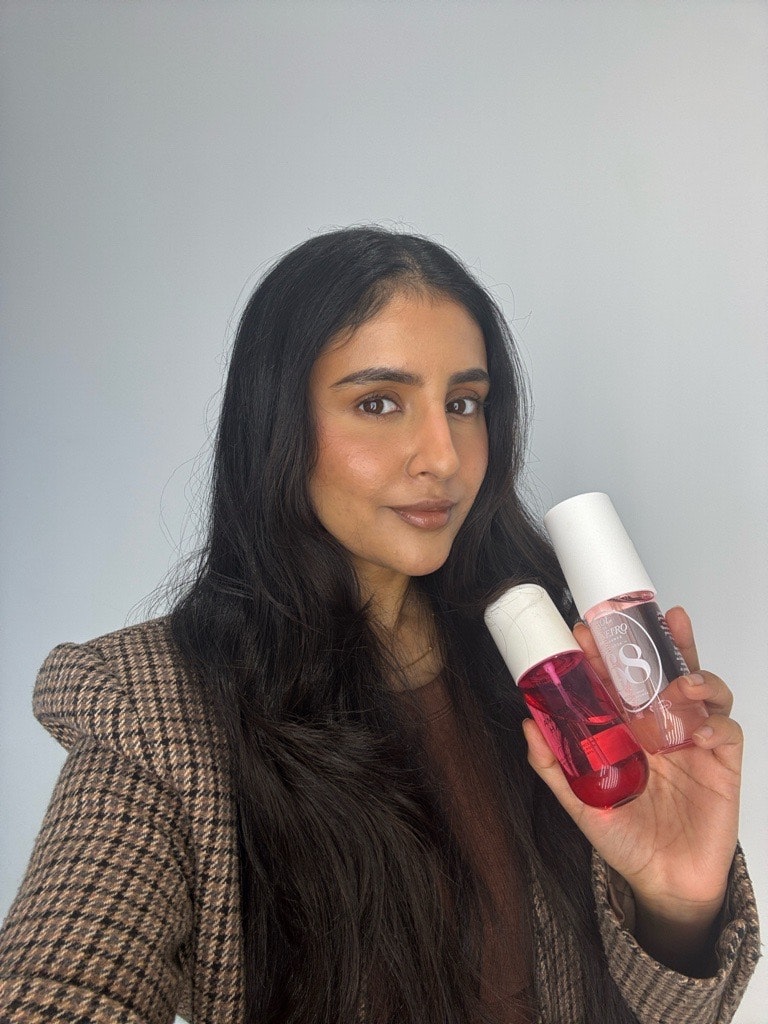 Sameeha Shaikh, beauty writer, testing the best body sprays