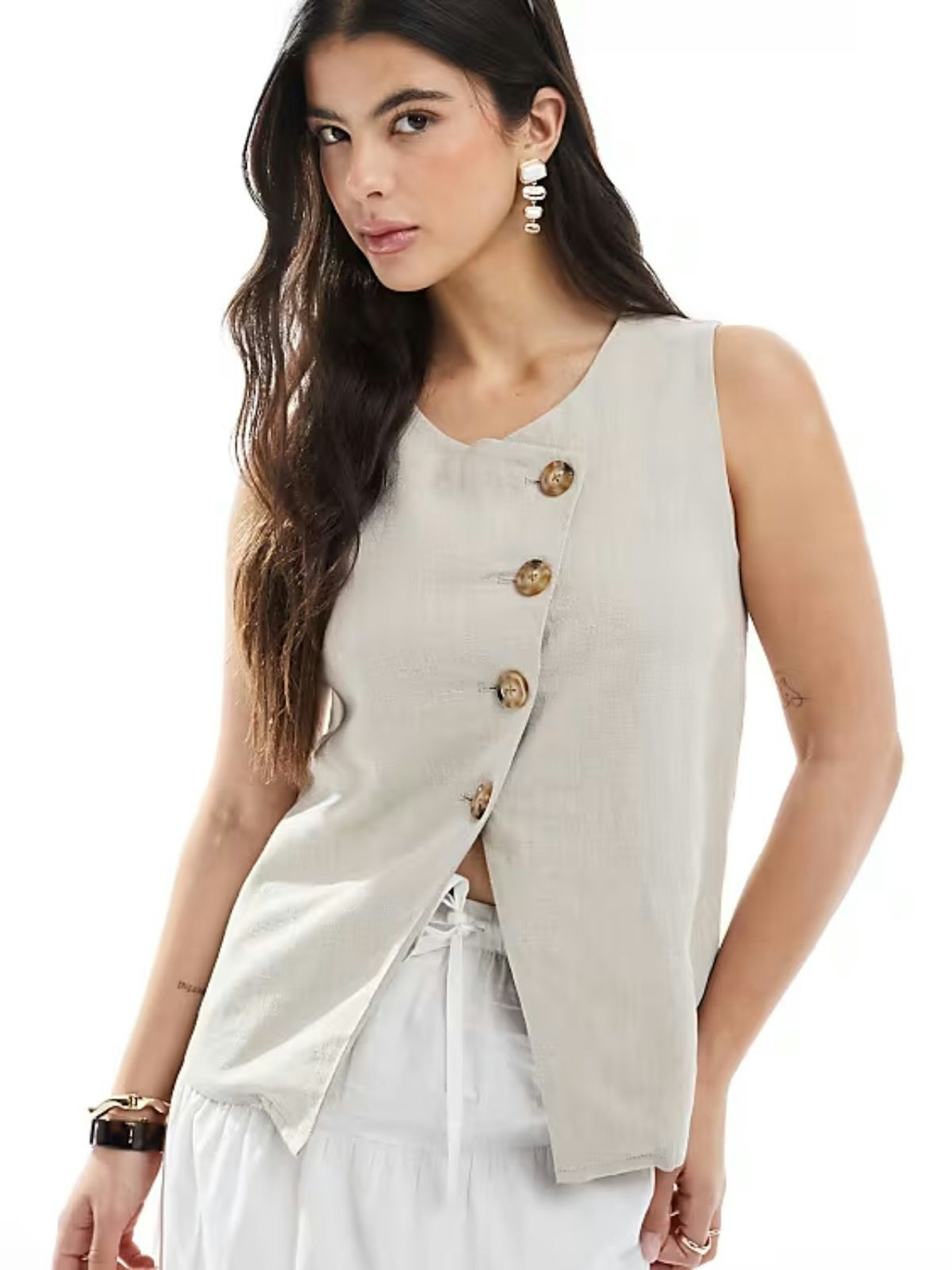 ASOS Design, Linen Look Asymmetric Button Front Waistcoat