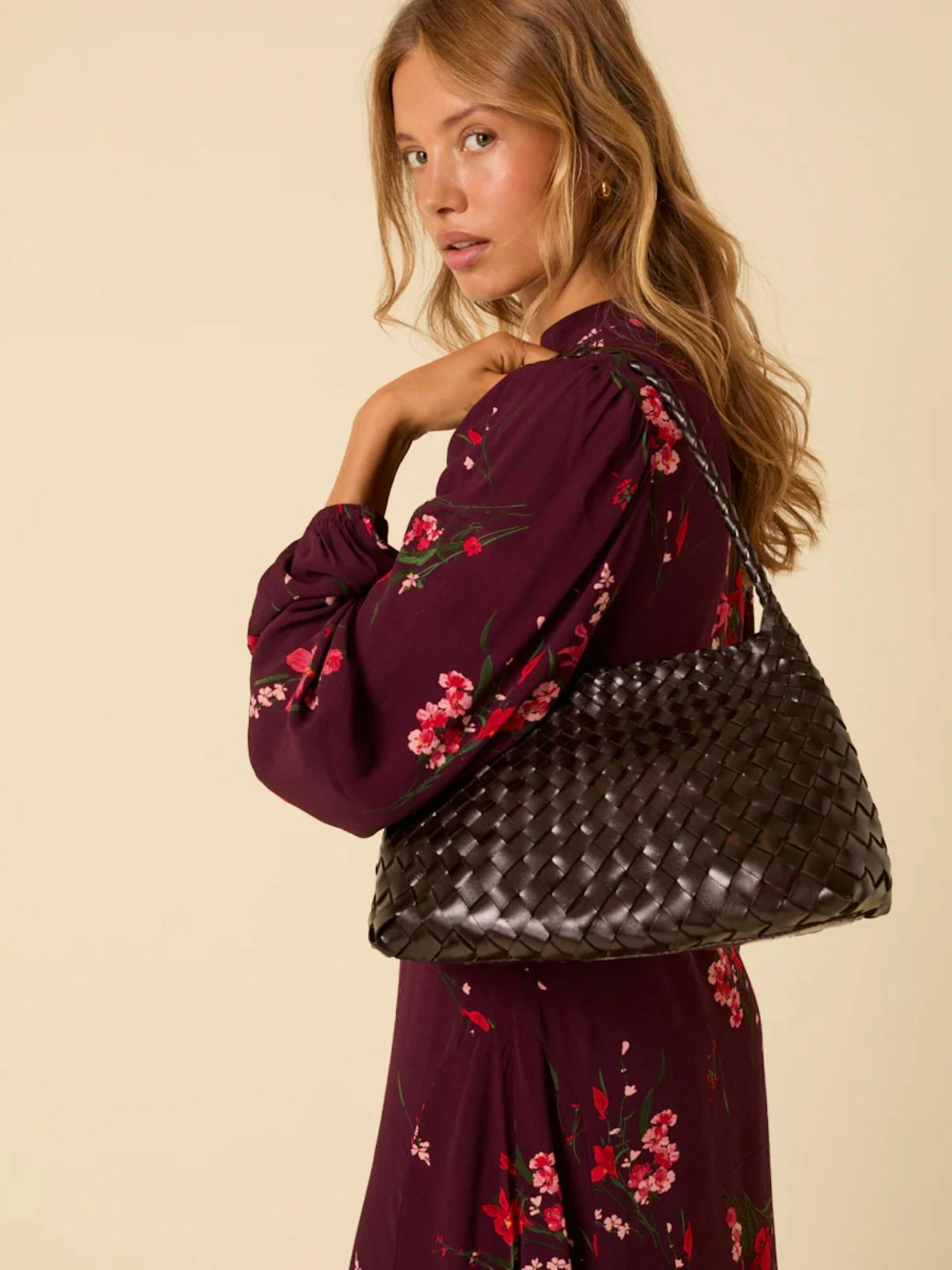Ellyla, Woven Leather Hobo Bag - Brown