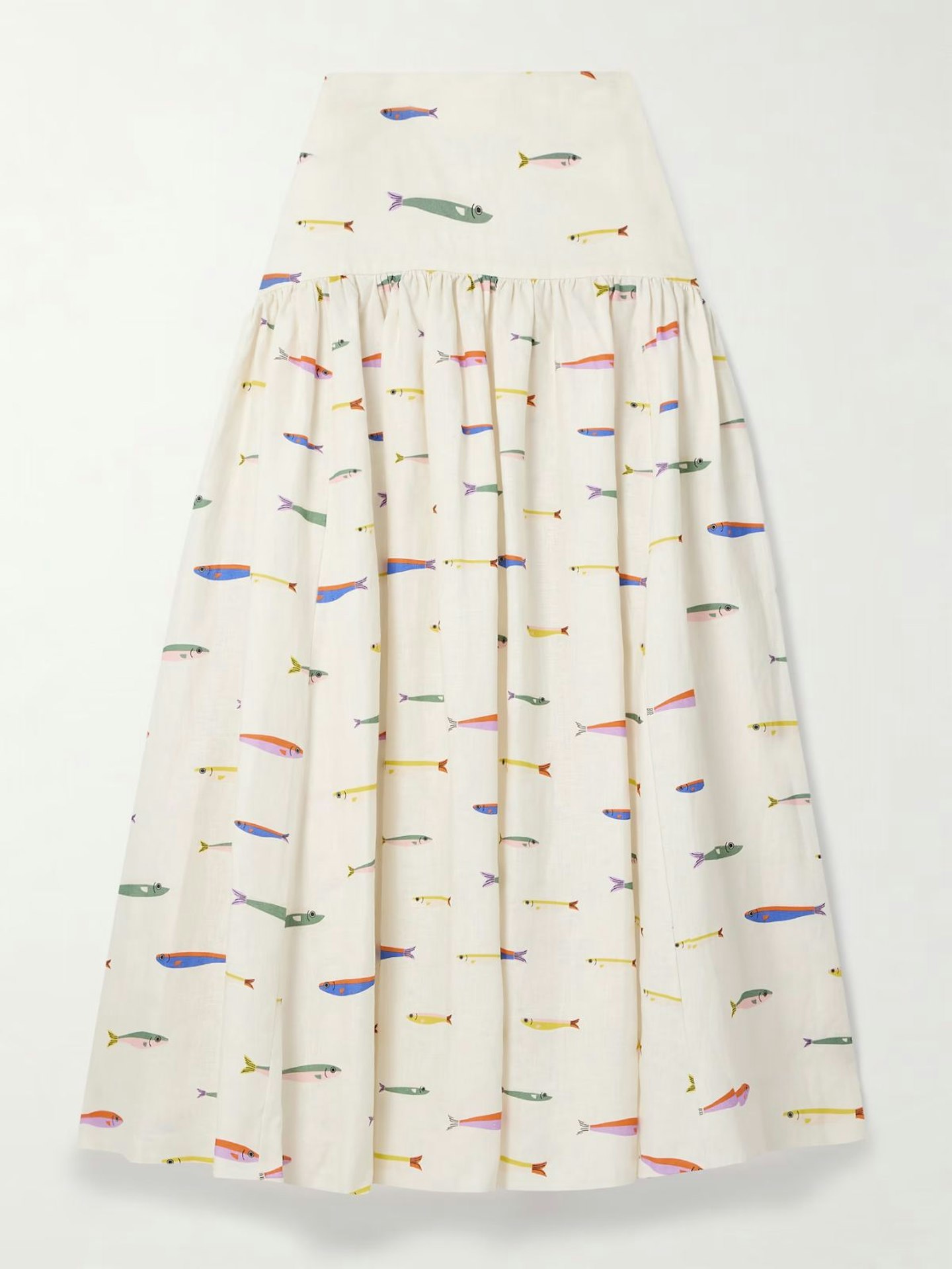 STAUD, Procida Gathered Printed Linen Maxi Skirt