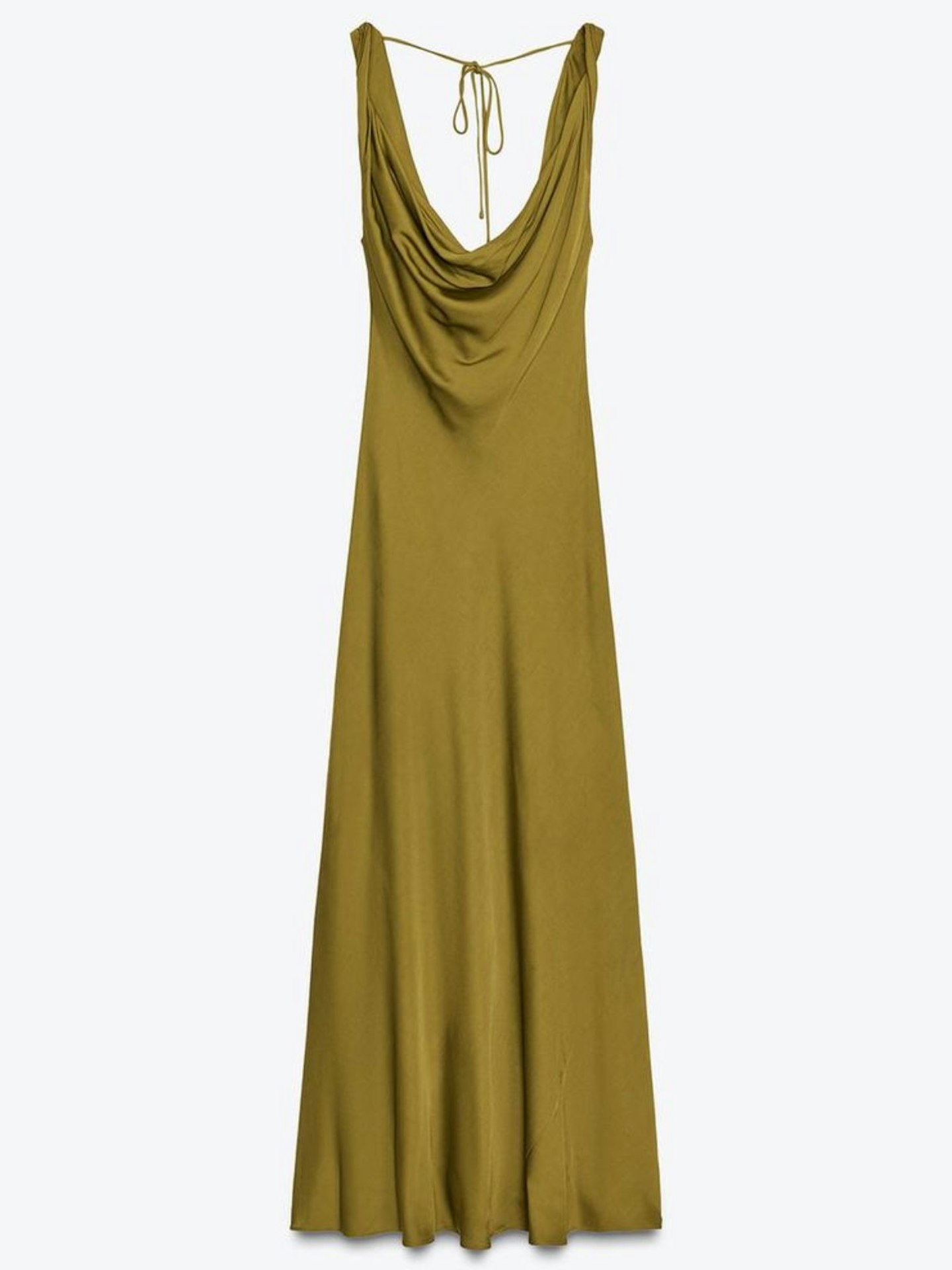 Zara, ZW Collection Long Satin Dress - Olive Green
