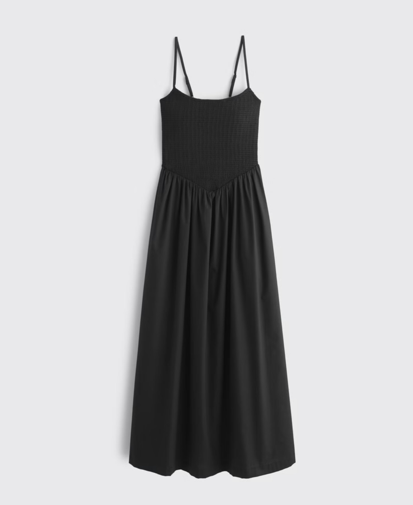 Dipped Smocked Midi Dress, Black