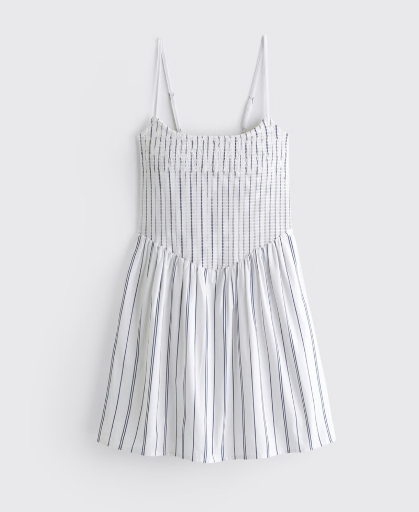 Dipped Smocked Mini Dress, White Stripe