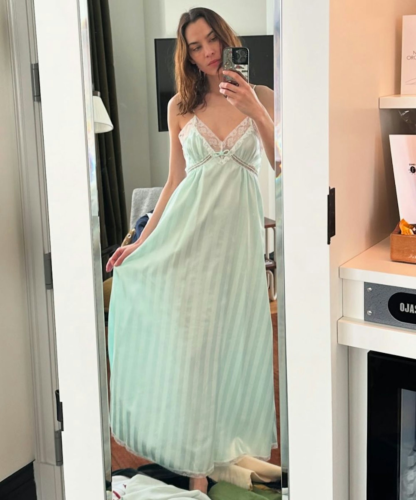 alexa chung in a nightgown dress