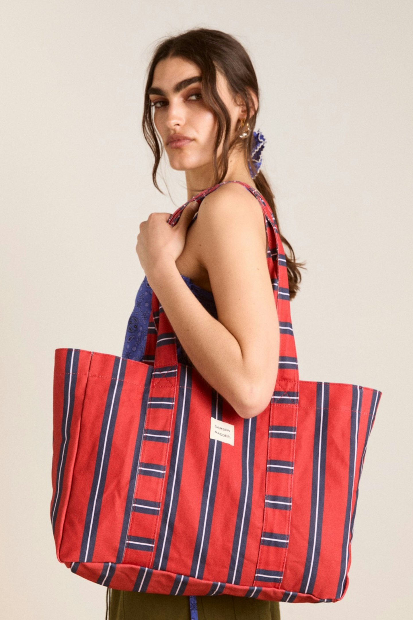 damson madder striped tote bag