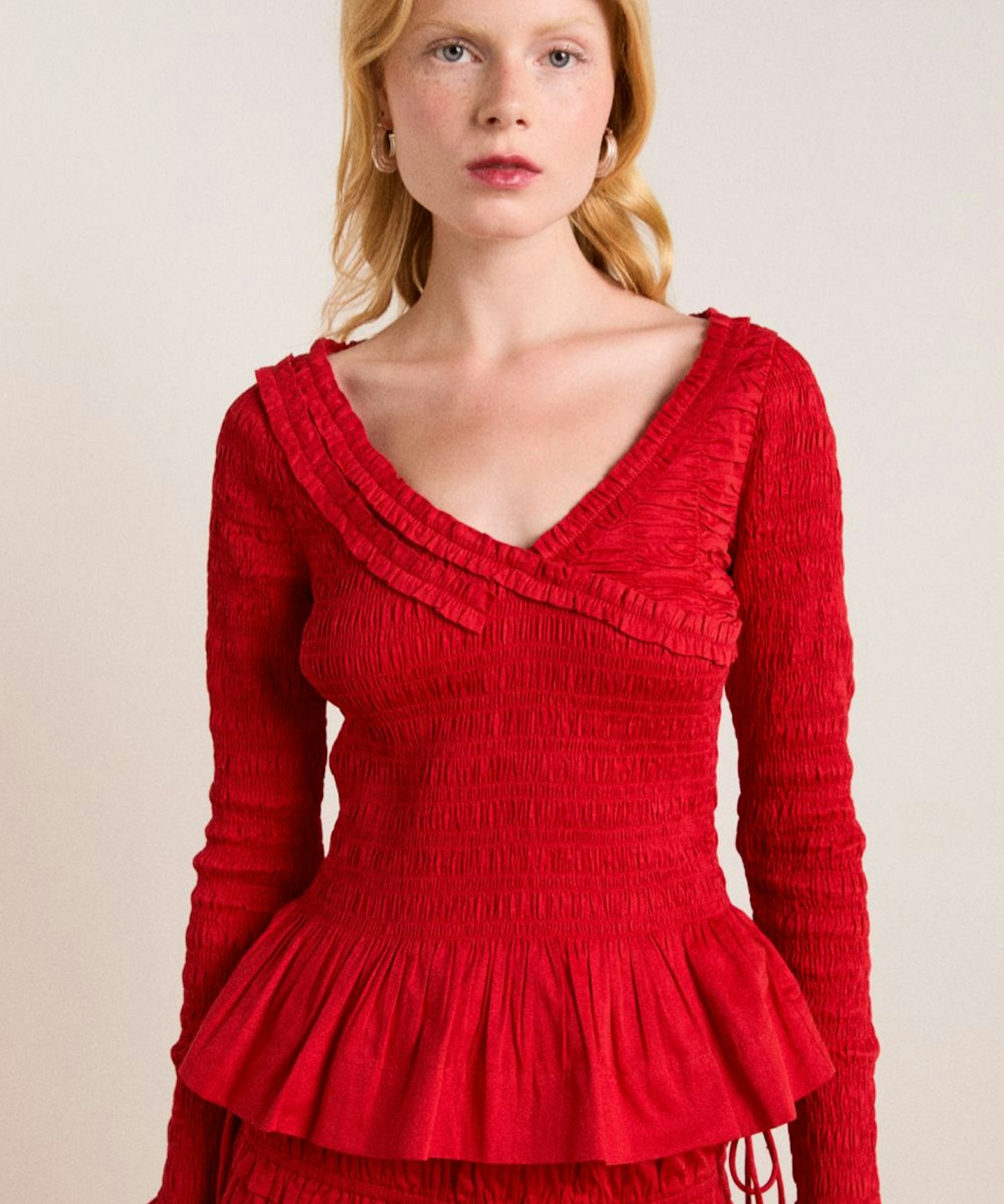 damson madder Suri Shirred Cotton Satin Blouse