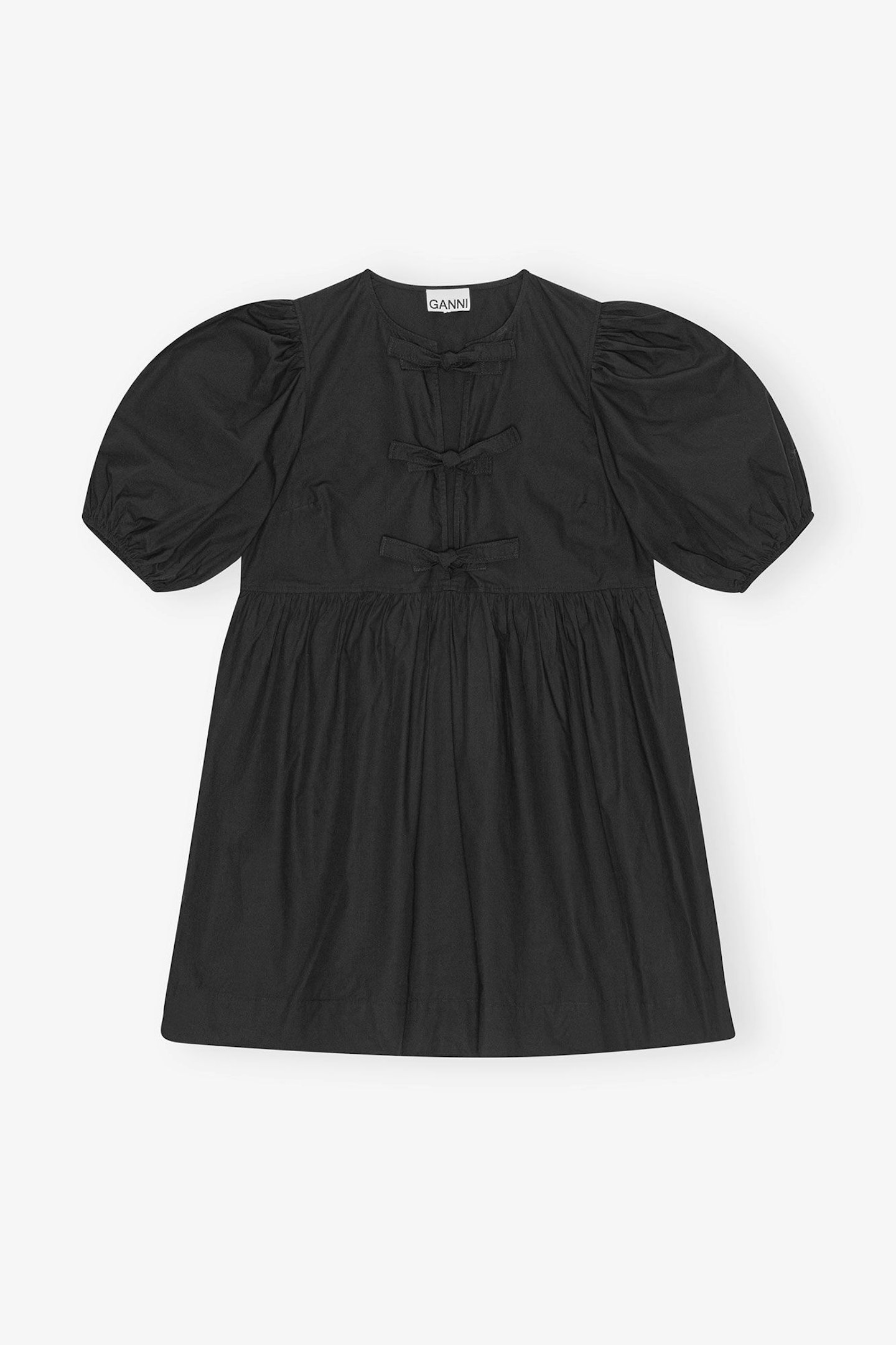 Ganni, Black Cotton Poplin Tie String Mini Dress