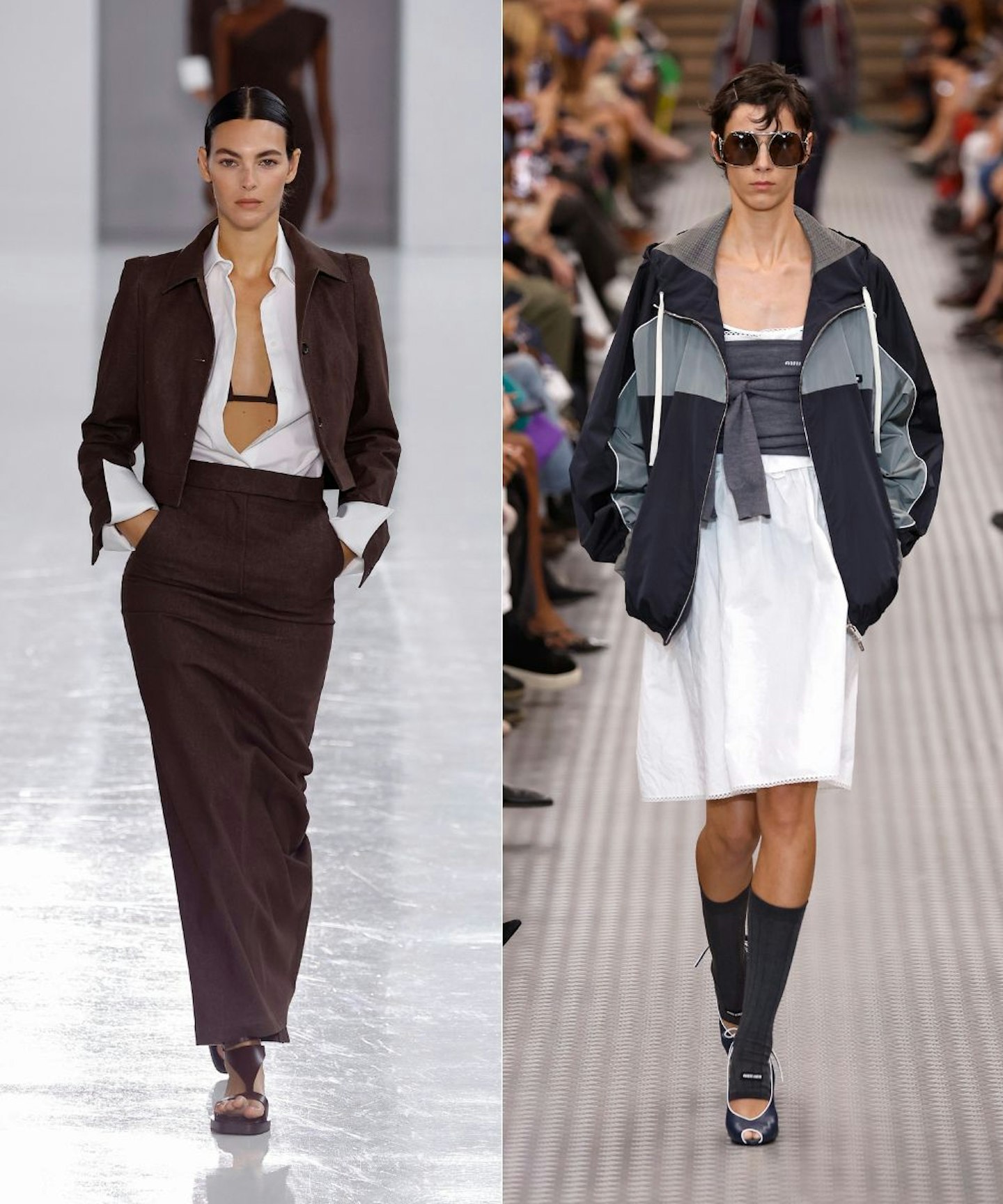 linen skirts at max mara ss25 runway and miu miu ss25 runway