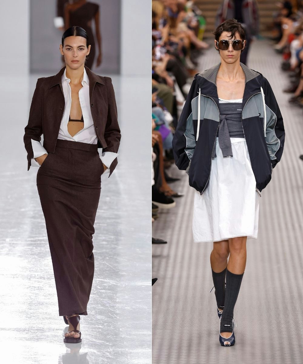 linen skirts at max mara ss25 runway and miu miu ss25 runway