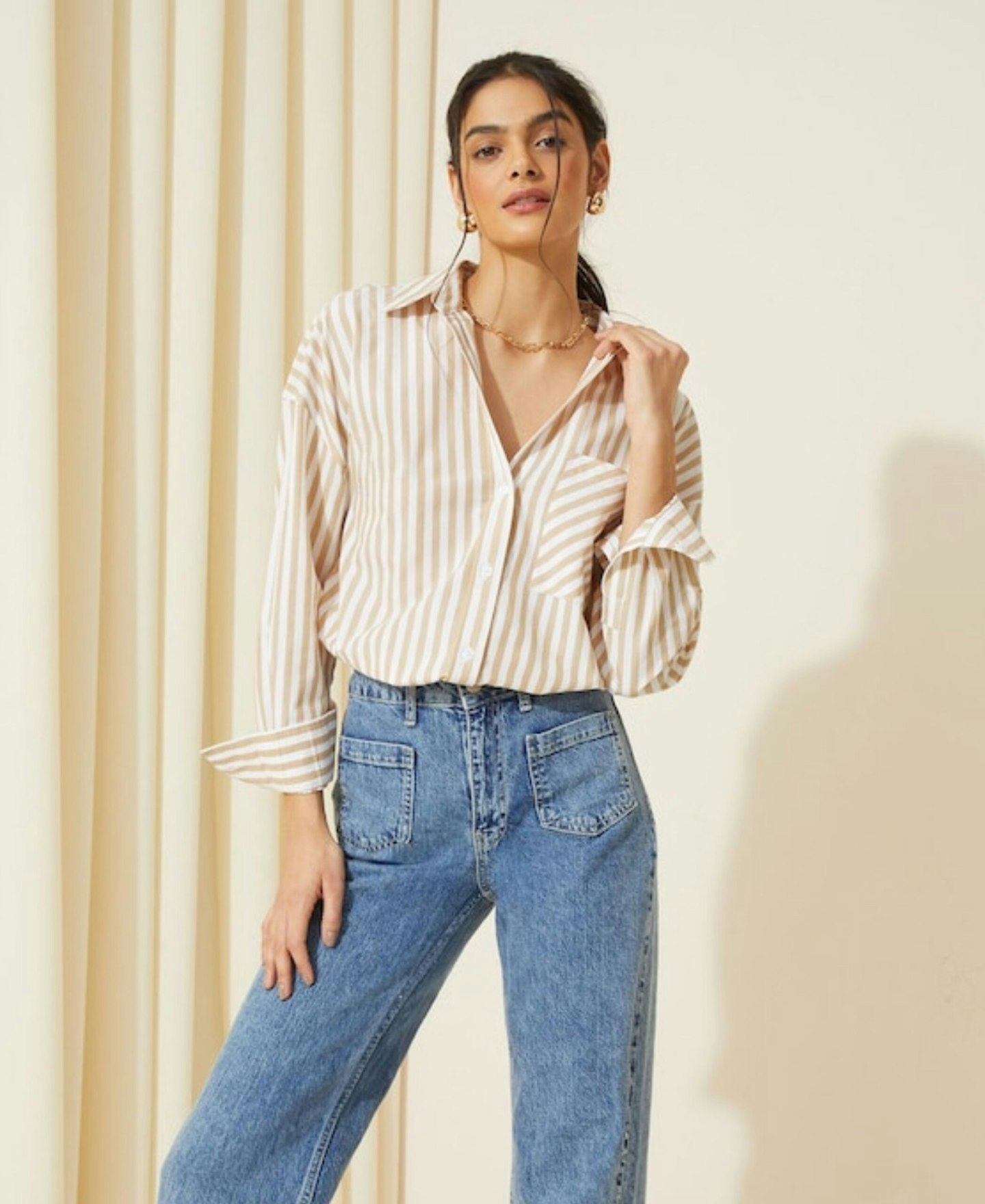 Next, Cream Stripe Shirt