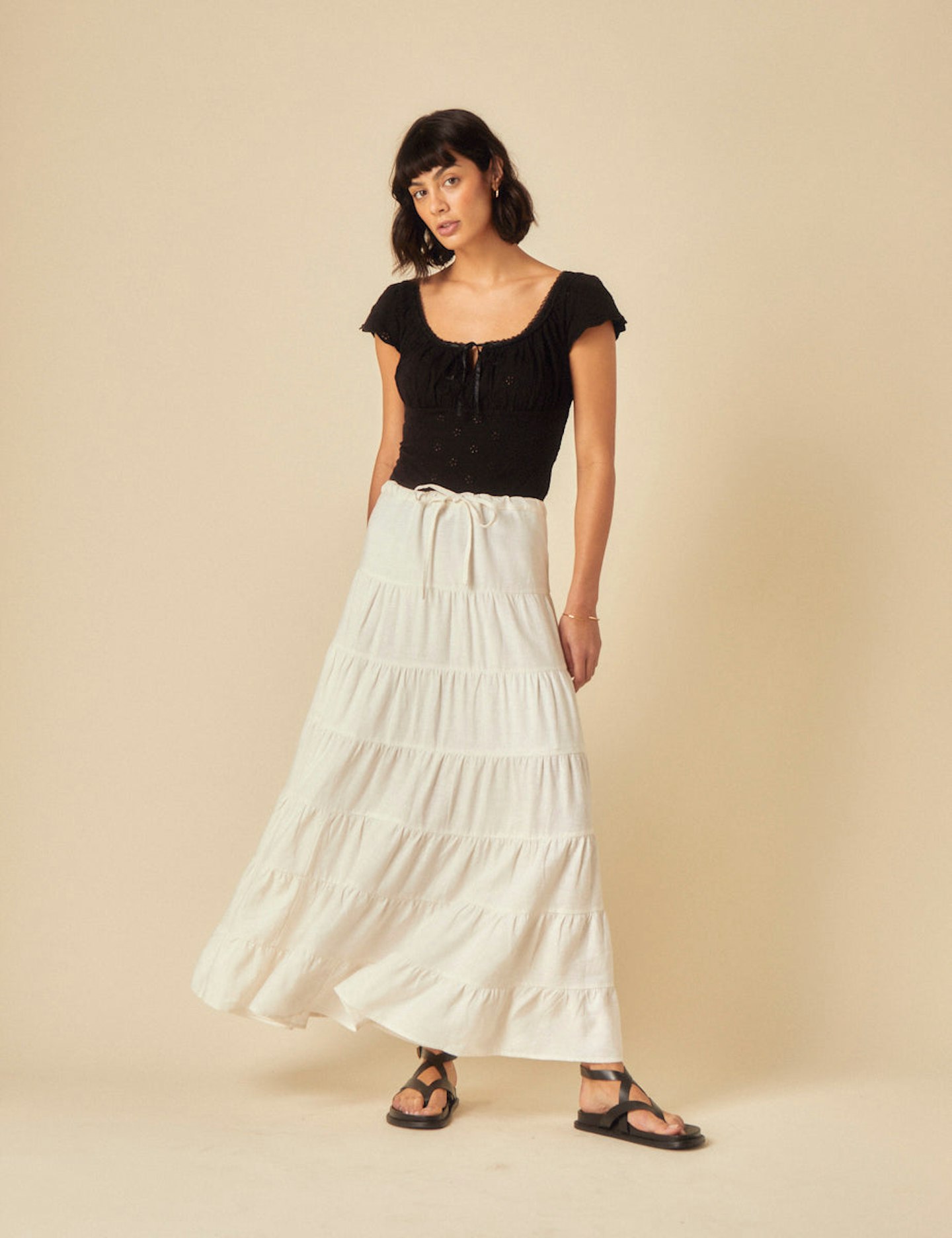 Nobody's Child, Linen-Blend Tiered Skirt