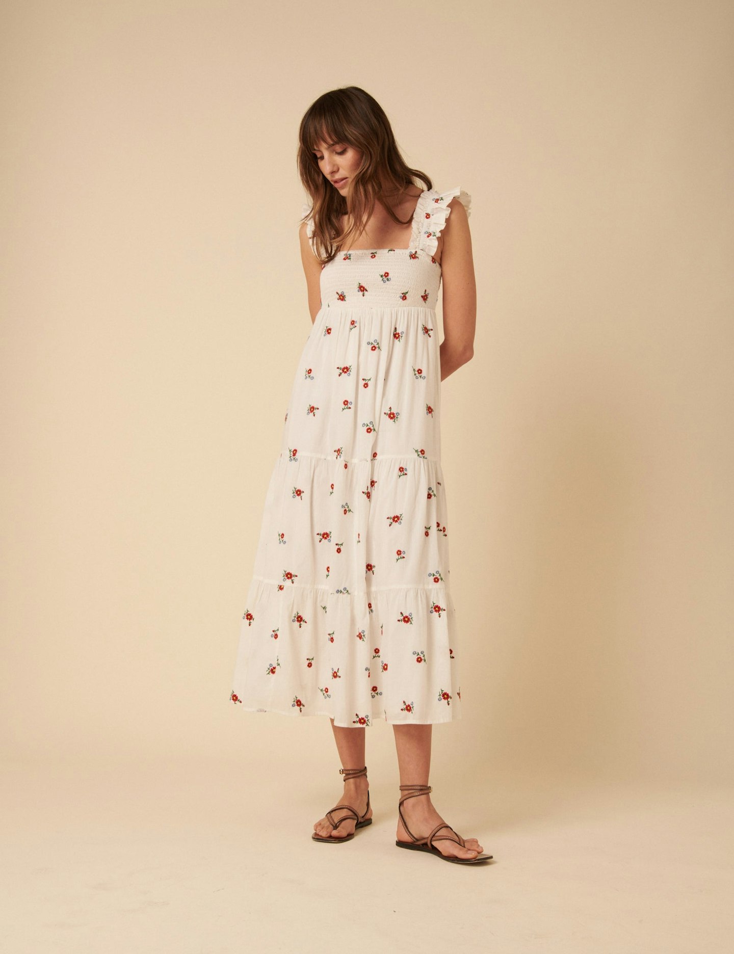 Nobody's Child, White Embroidered Maya Midi Dress