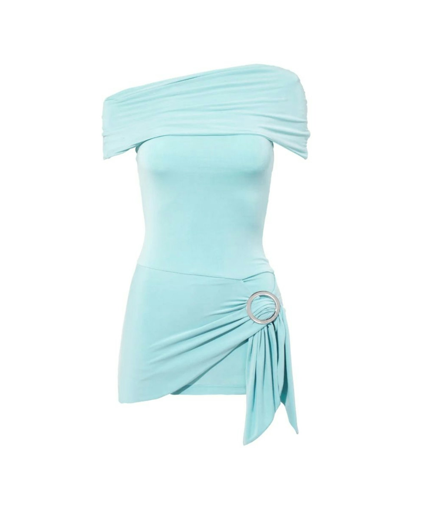 The Amelia Bandeau Mini Dress in Aqua
