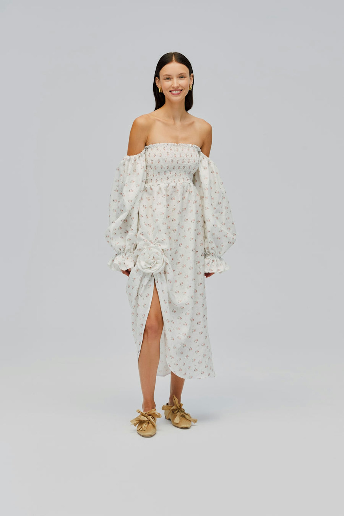 Sleeper, Atlanta Linen Dress with Rose Detail