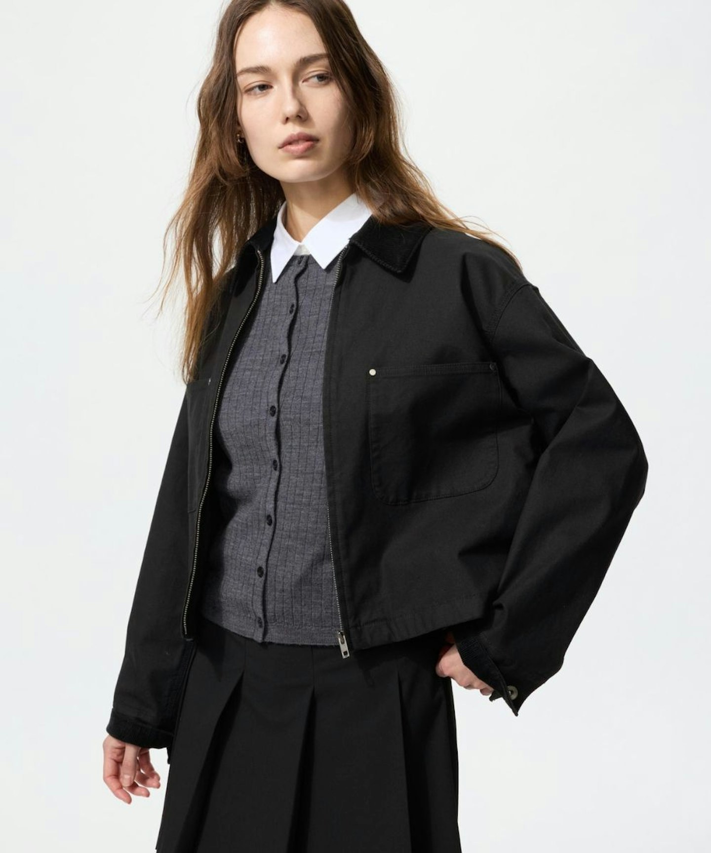uniqlo Zip-Up Short Jacket in Black
