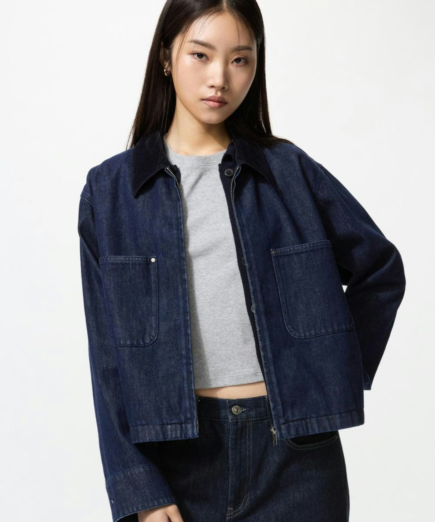 uniqlo Zip-Up Short Jacket in navy