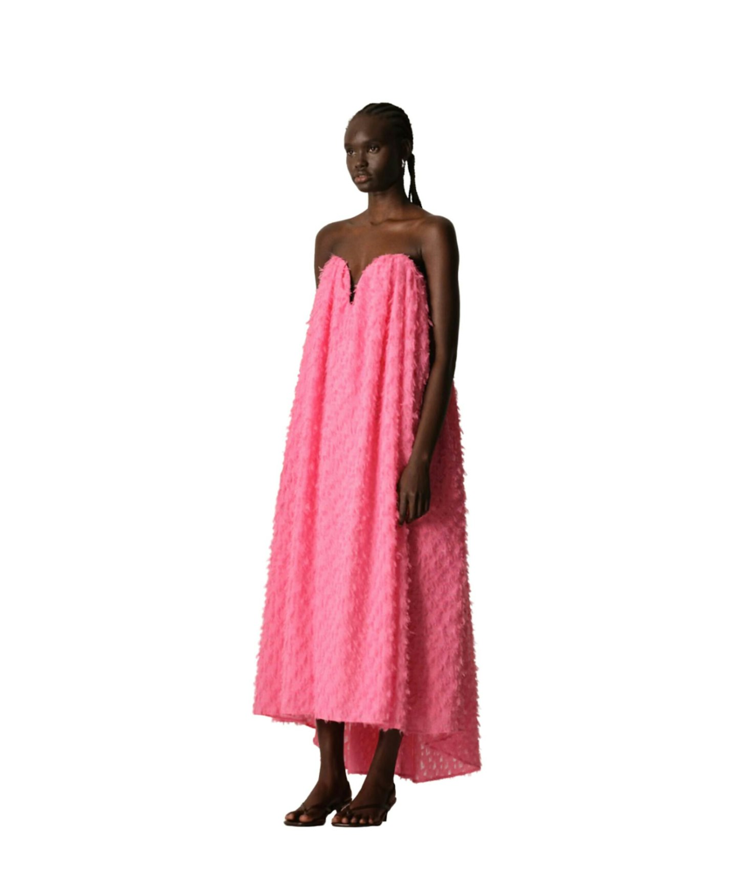 ARRANGE texture volume corseted bandeau maxi dress in pop pink