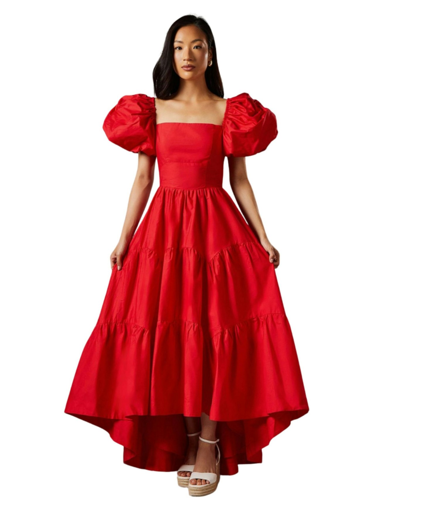 Coast Puff Sleeve Tiered High Low Maxi Dress