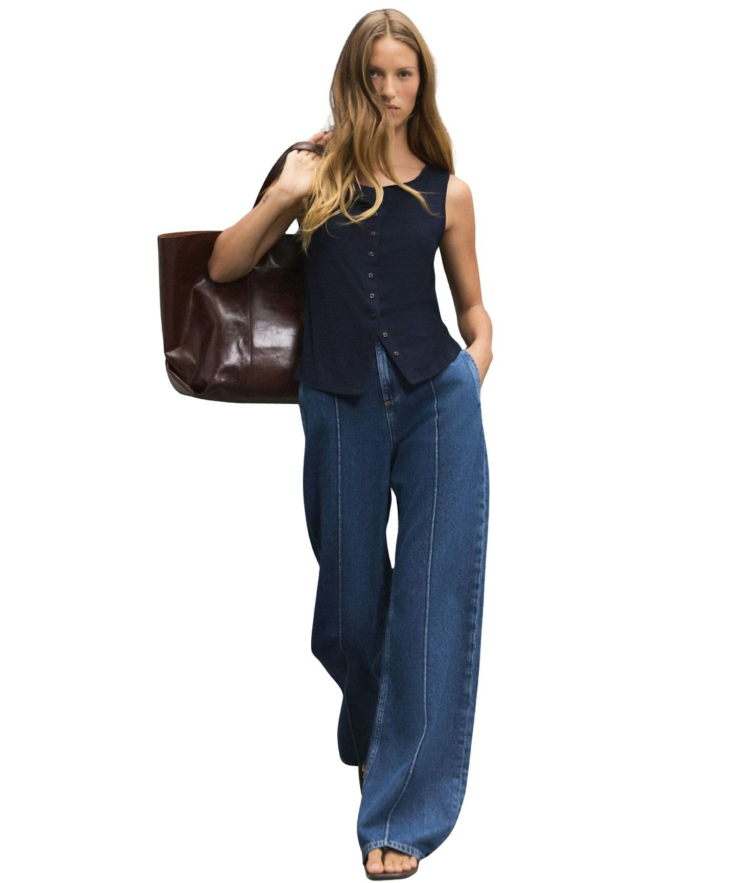 Dark Blue Seam Front Straight Leg 100% Cotton Jeans