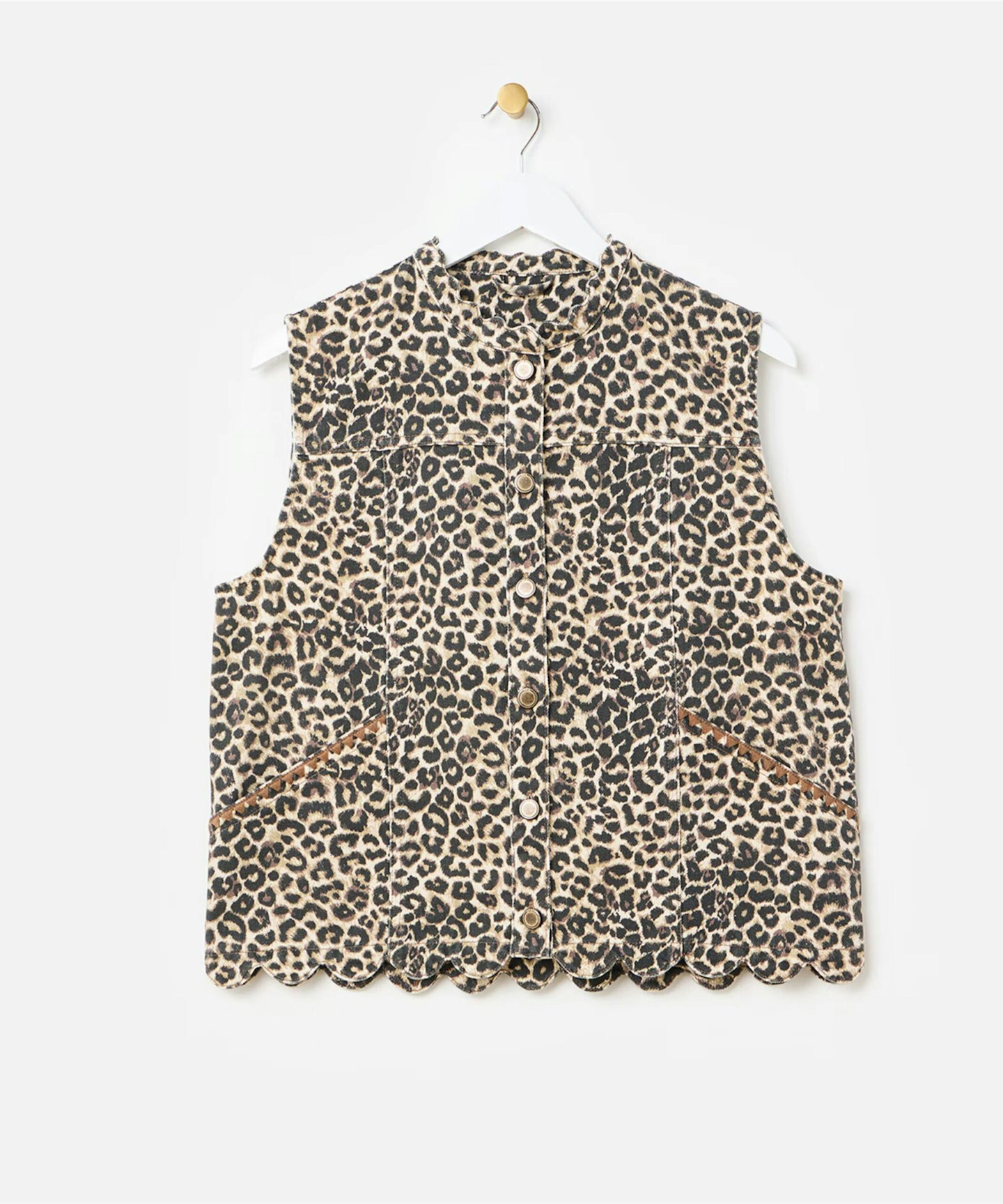 Leopard Print Scalloped Denim Waistcoat