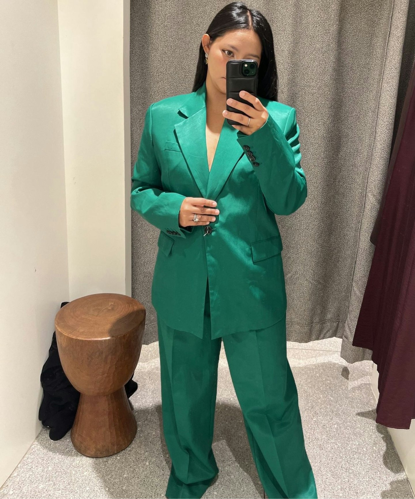 Mango green blazer and trousers