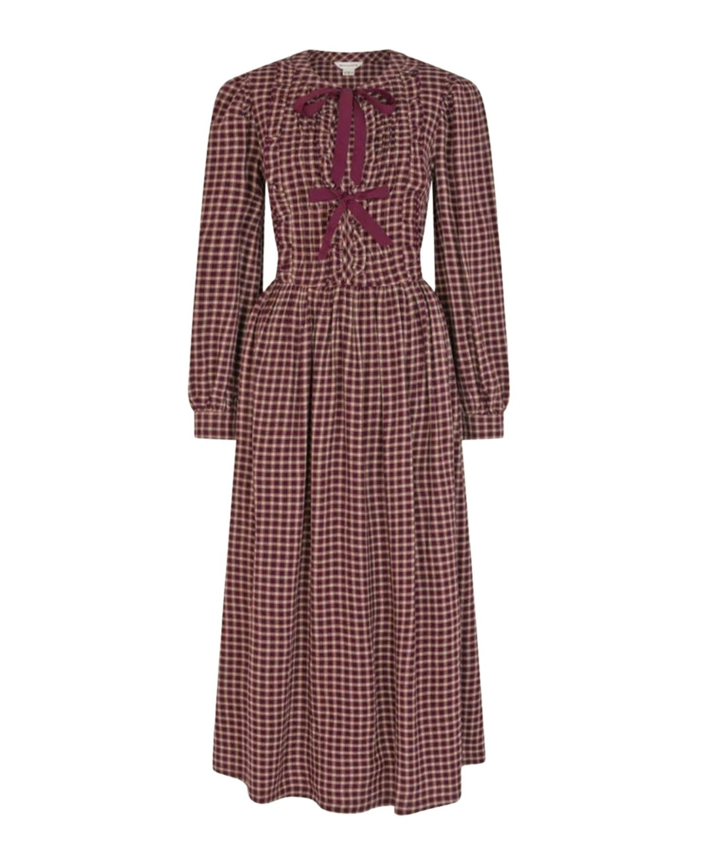 Monsoon Agatha tie front check midi dress red