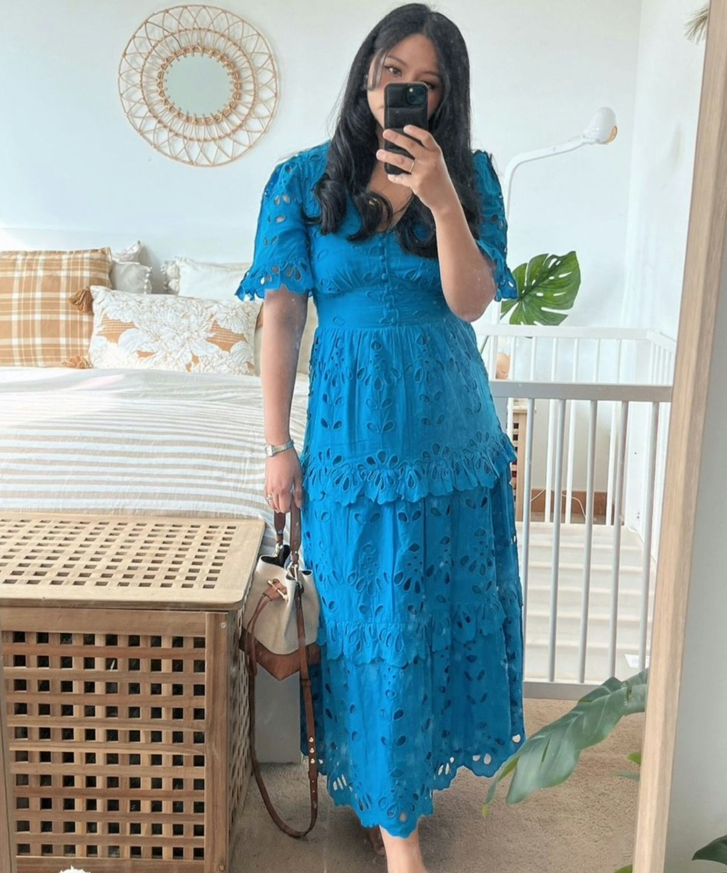 Anne Lora Scagliusi in a blue Monsoon dress