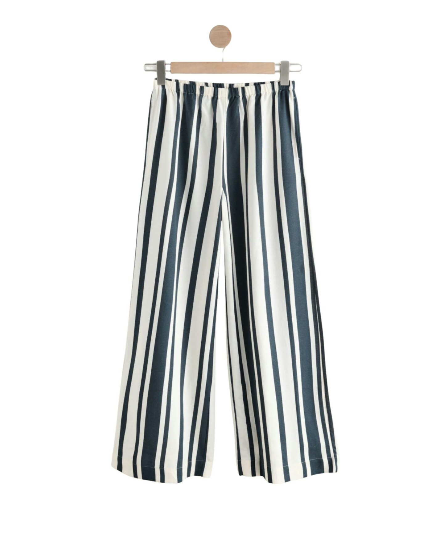 Navy Stripe Wide Leg Trousers With Linen