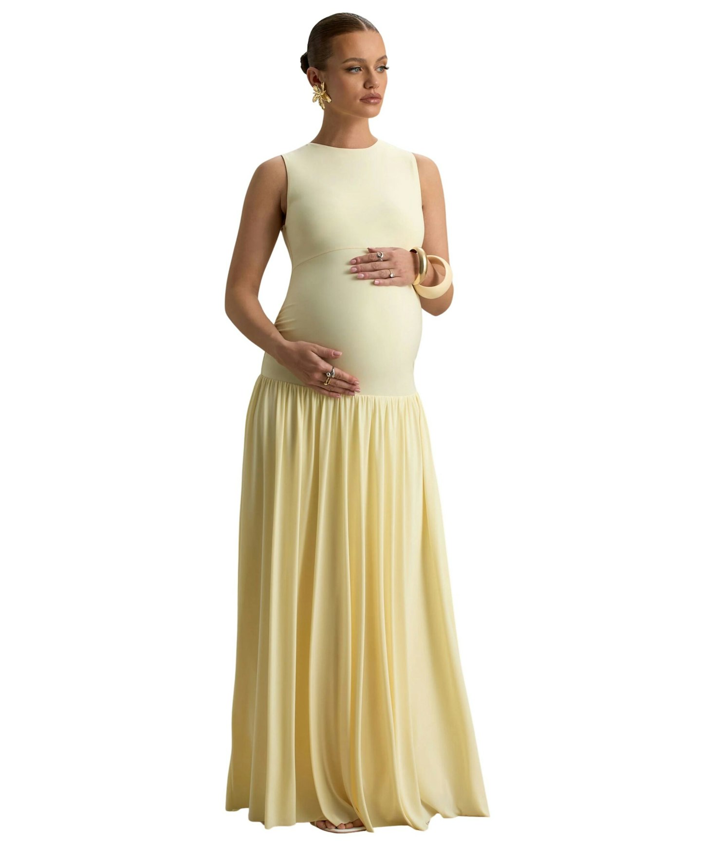OUTLINE LEMON MATERNITY MAXI DRESS WITH DRAPED SKIRT