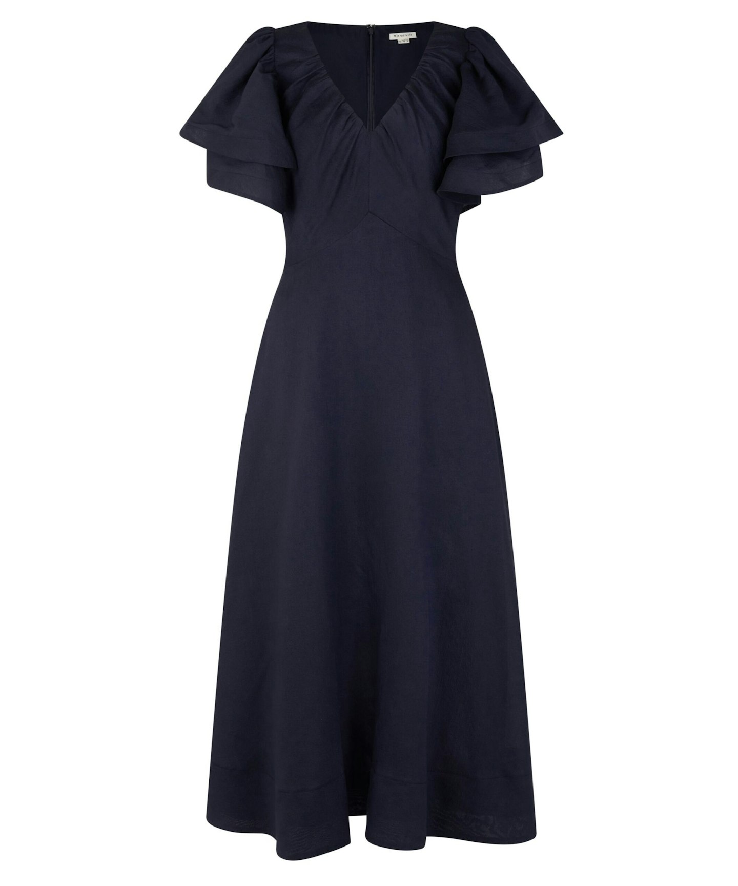 Patricia Ruffle-Sleeve Midi Dress – Navy