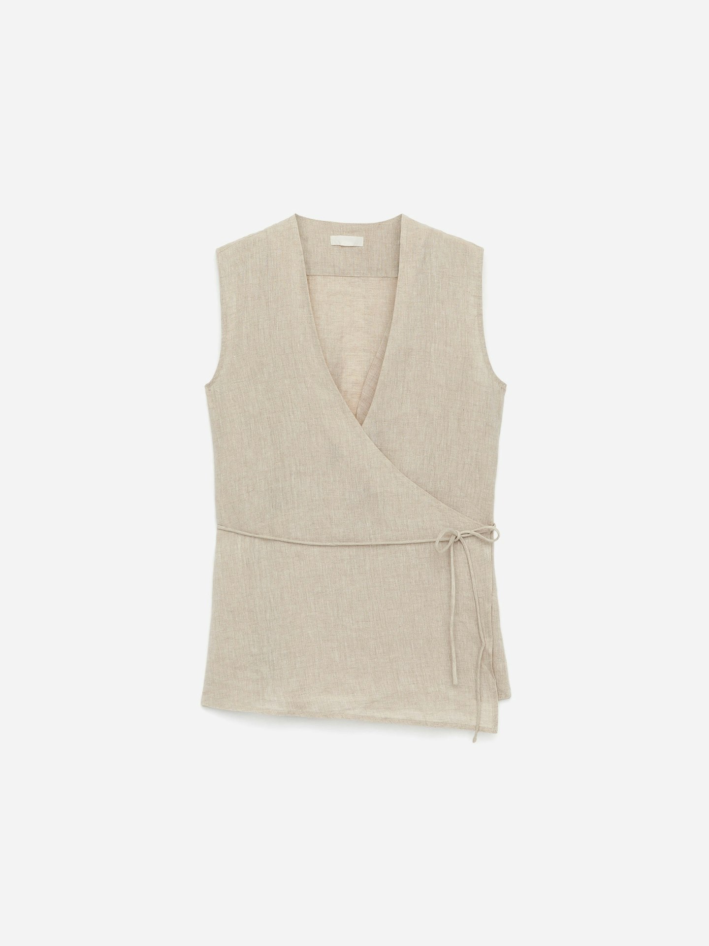 Linen Wrap Top in Beige