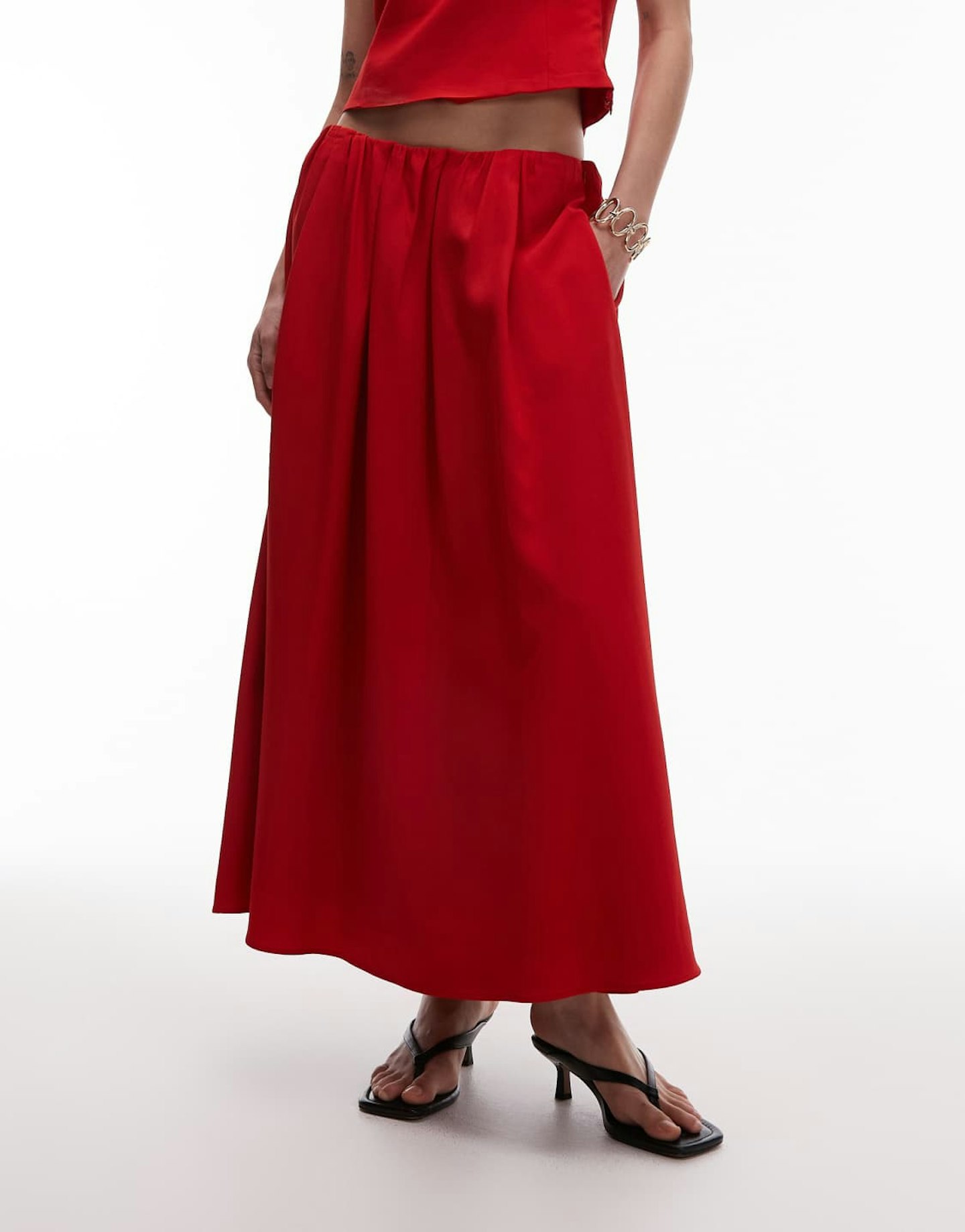 Mango Full Circle Midi Skirt Co-Ord in Red