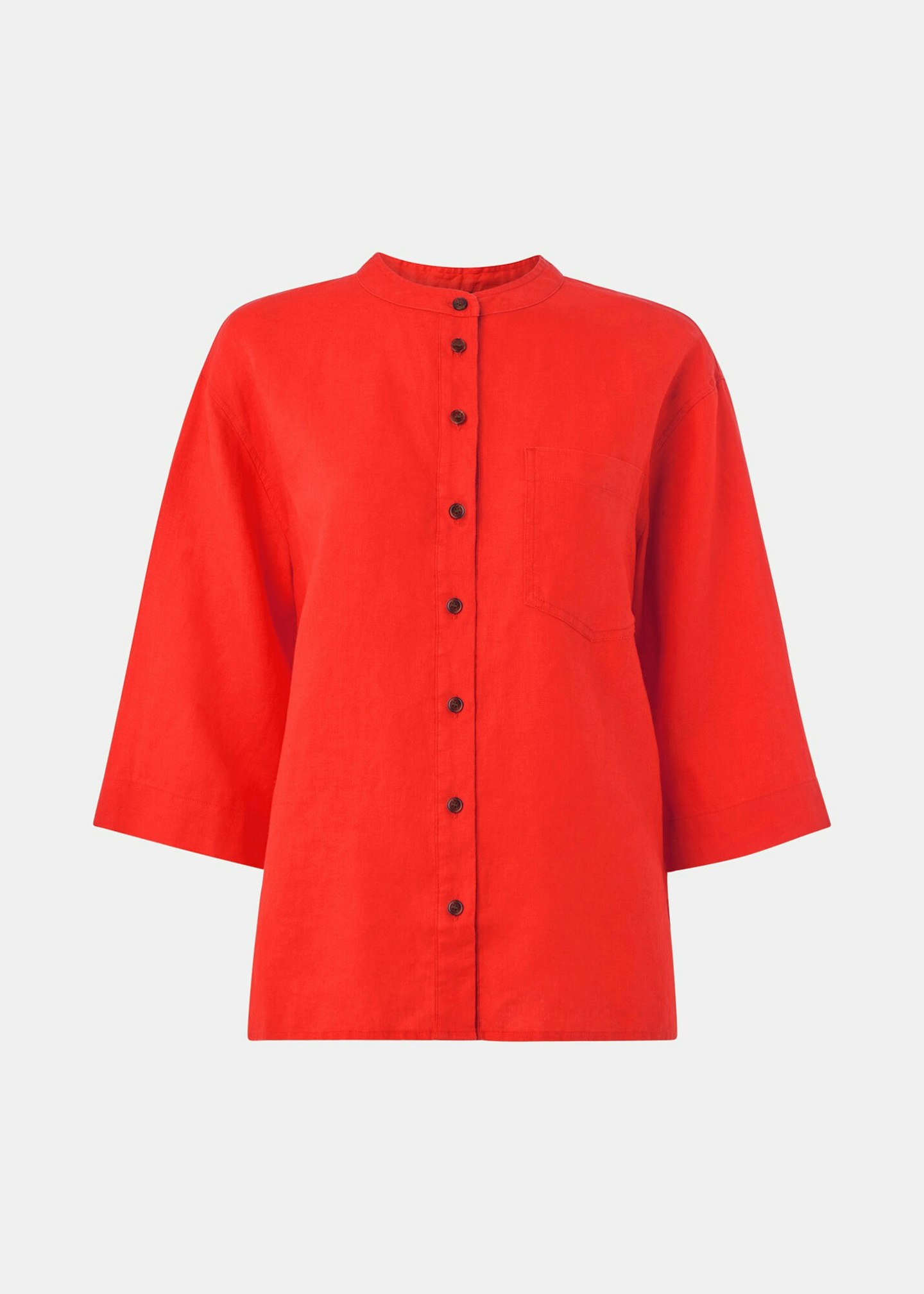 Whistles, Red Linen Grandad Collar Shirt