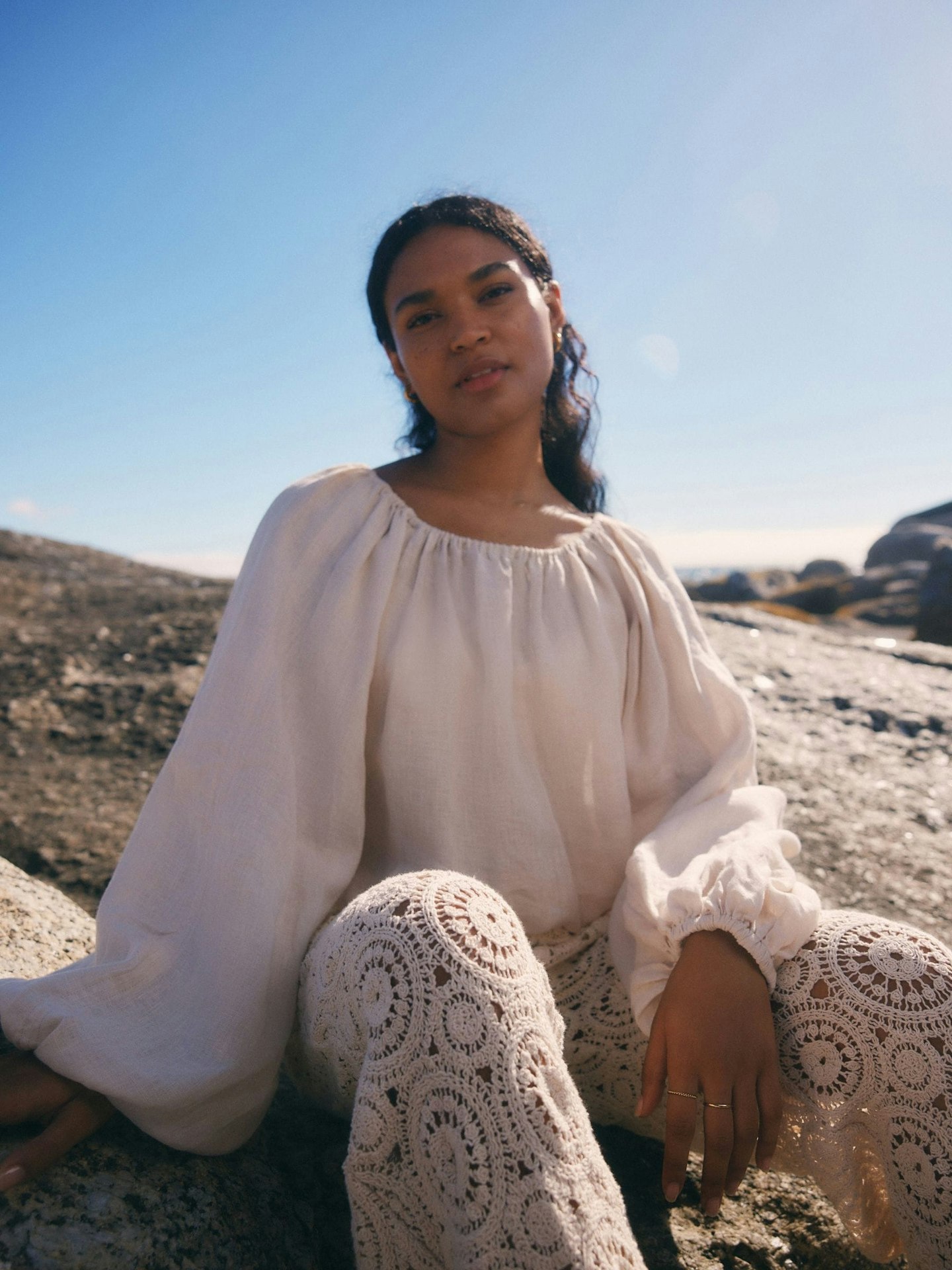Next, Ecru Cream 100% Linen Long Sleeve Boho Top