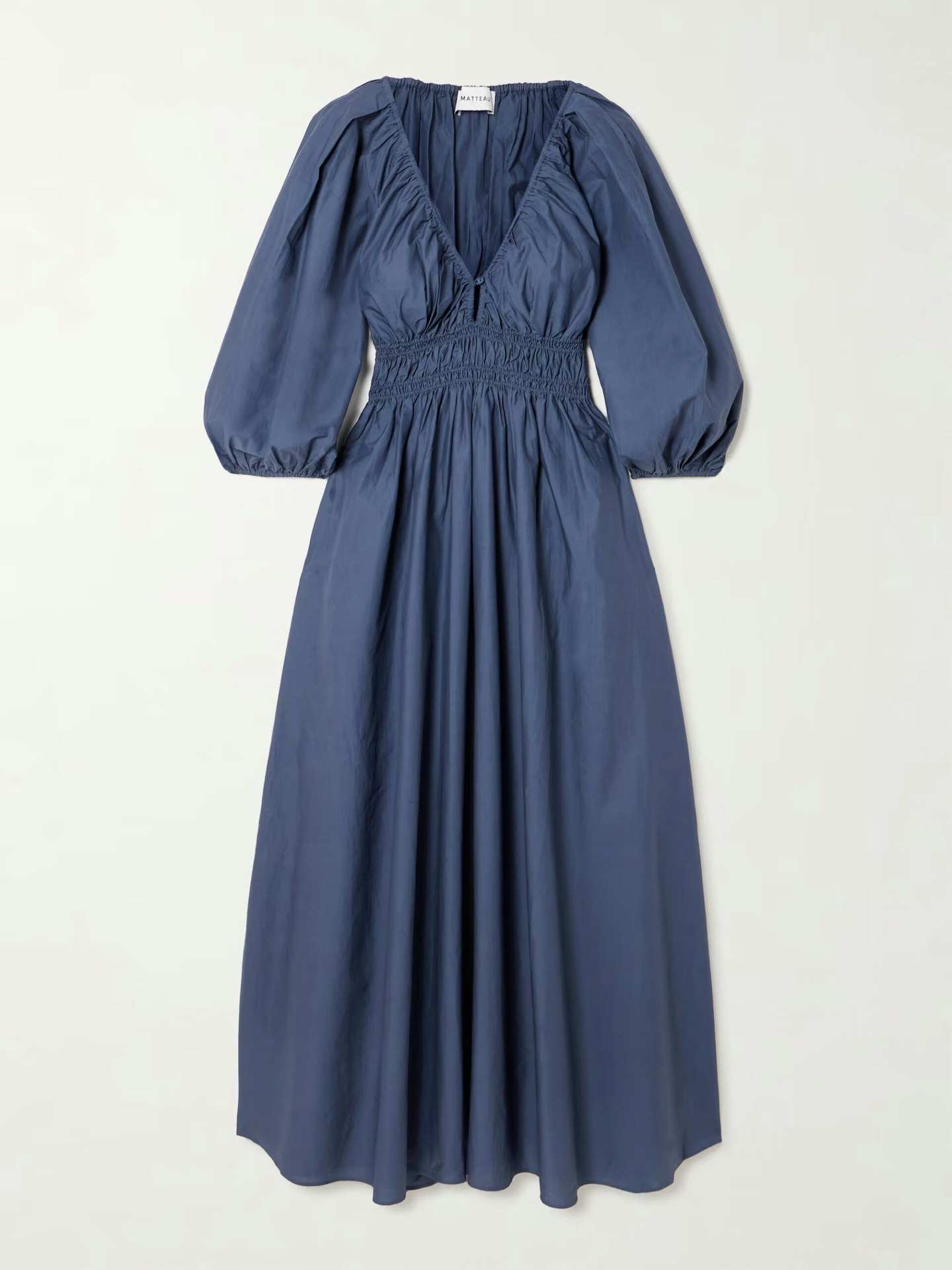 Matteau, Shirred Organic Cotton-poplin Maxi Dress