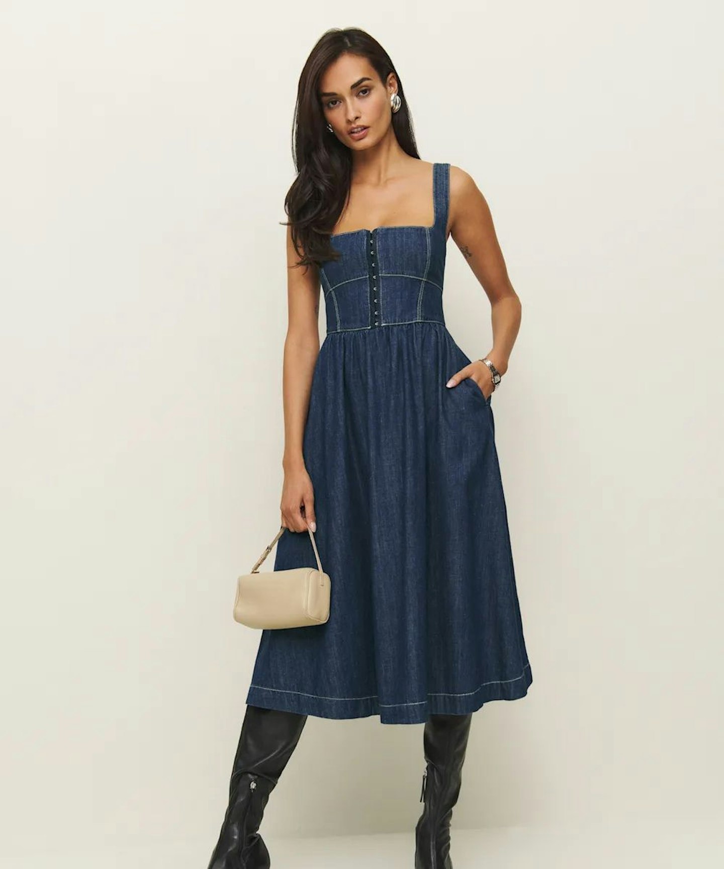 Reformation, Tagliatelle Denim Midi Dress