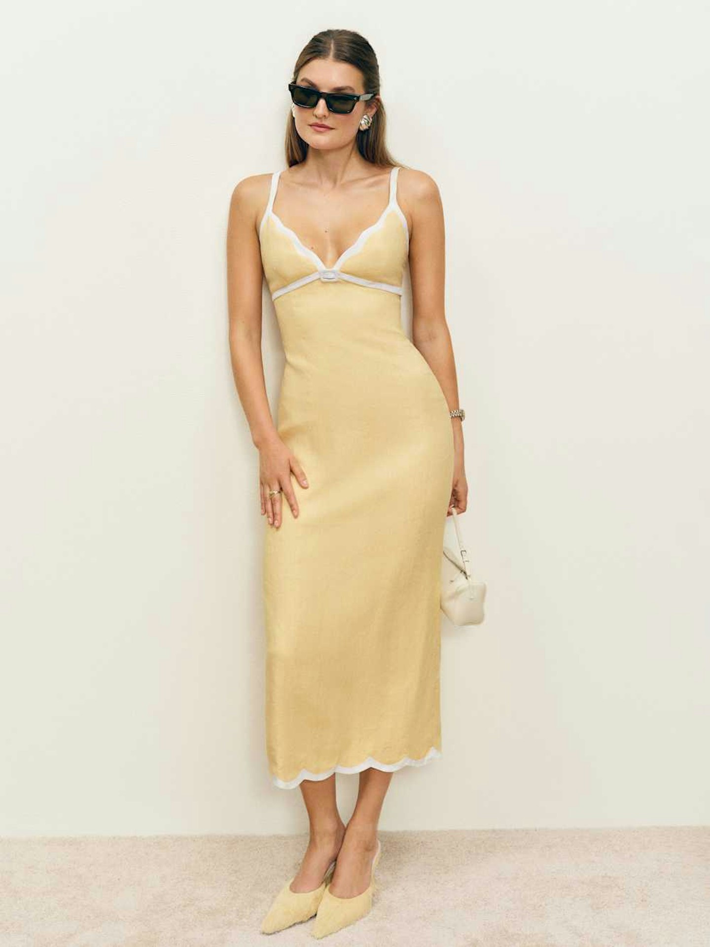 Reformation, Sara Linen Dress in Parmesan