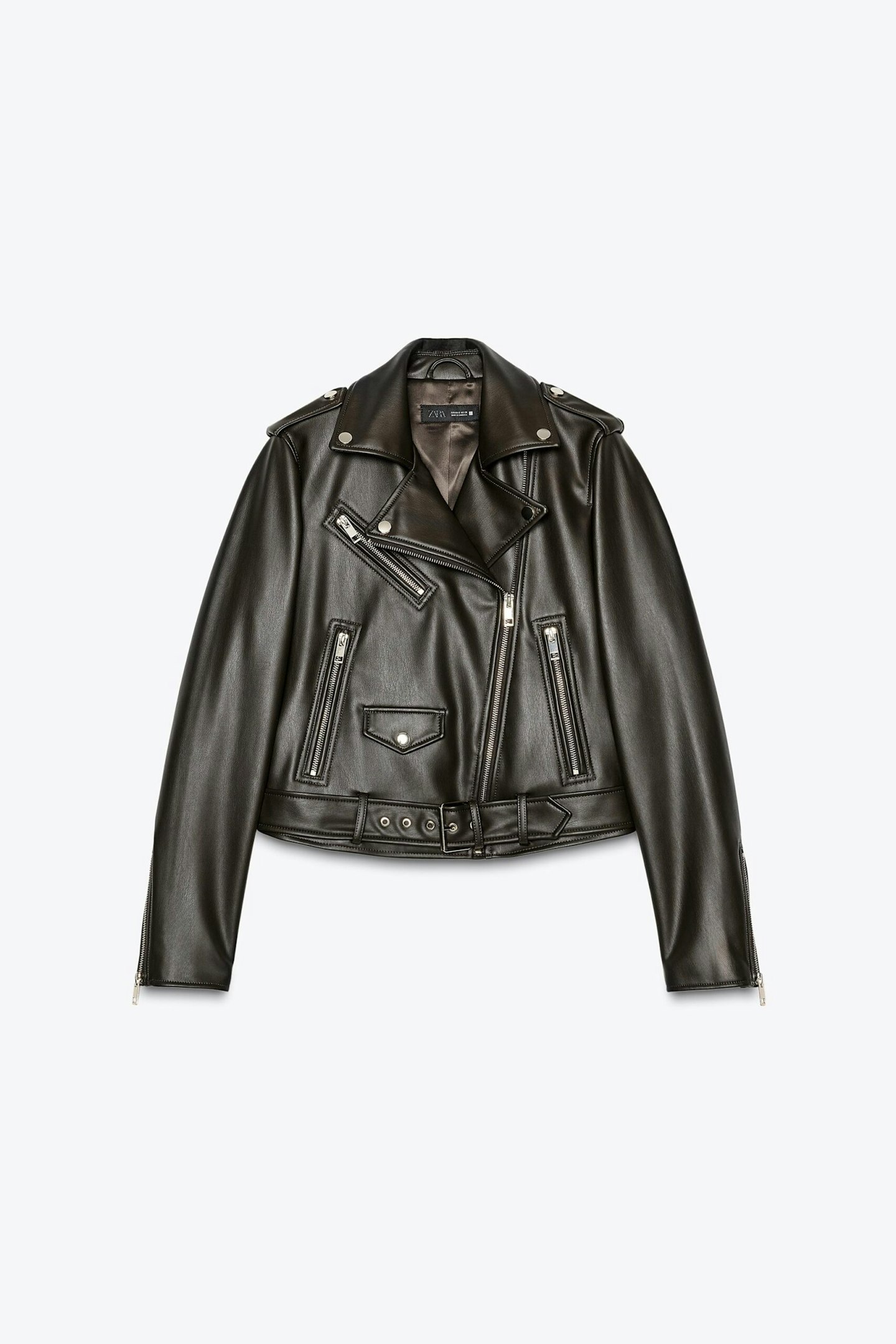 Zara, Leather Effect Cropped Biker Jacket