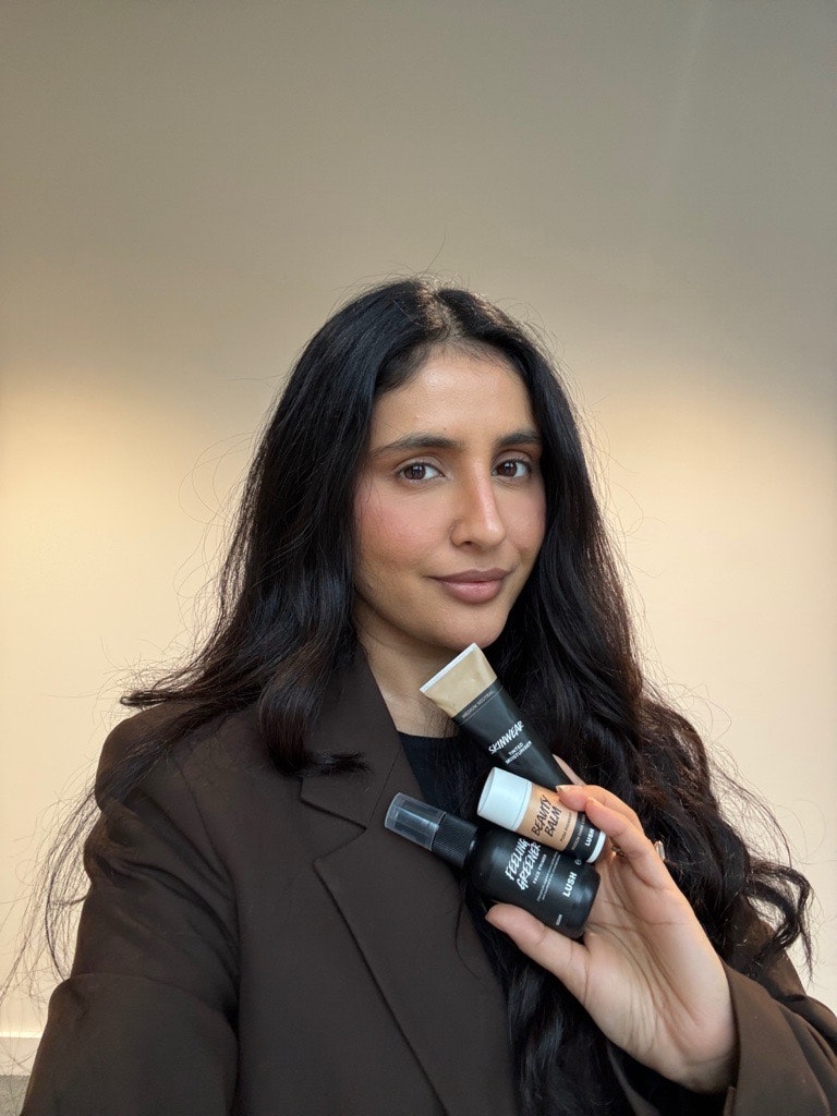 Sameeha testing the Lush make-up range