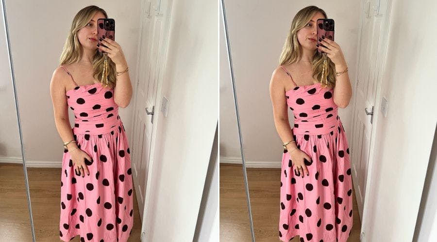 brown polka dot bandeau felicity midi dress SAME Halter Flounce Midi Dress | Brown Polka Dot