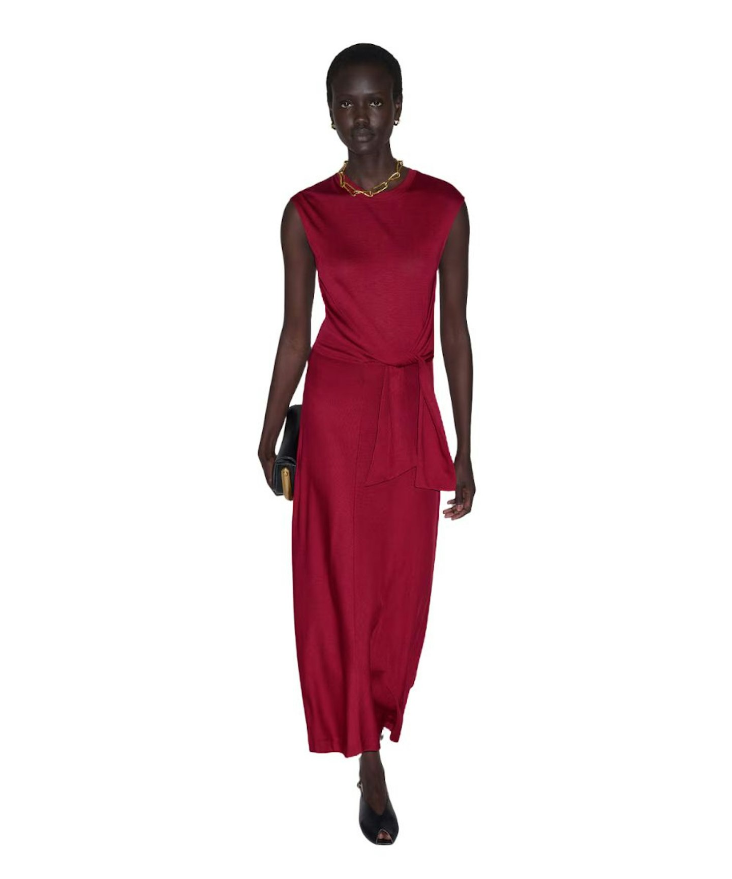 me & em red dress Women's Red Elegant Panelled Midi Dress