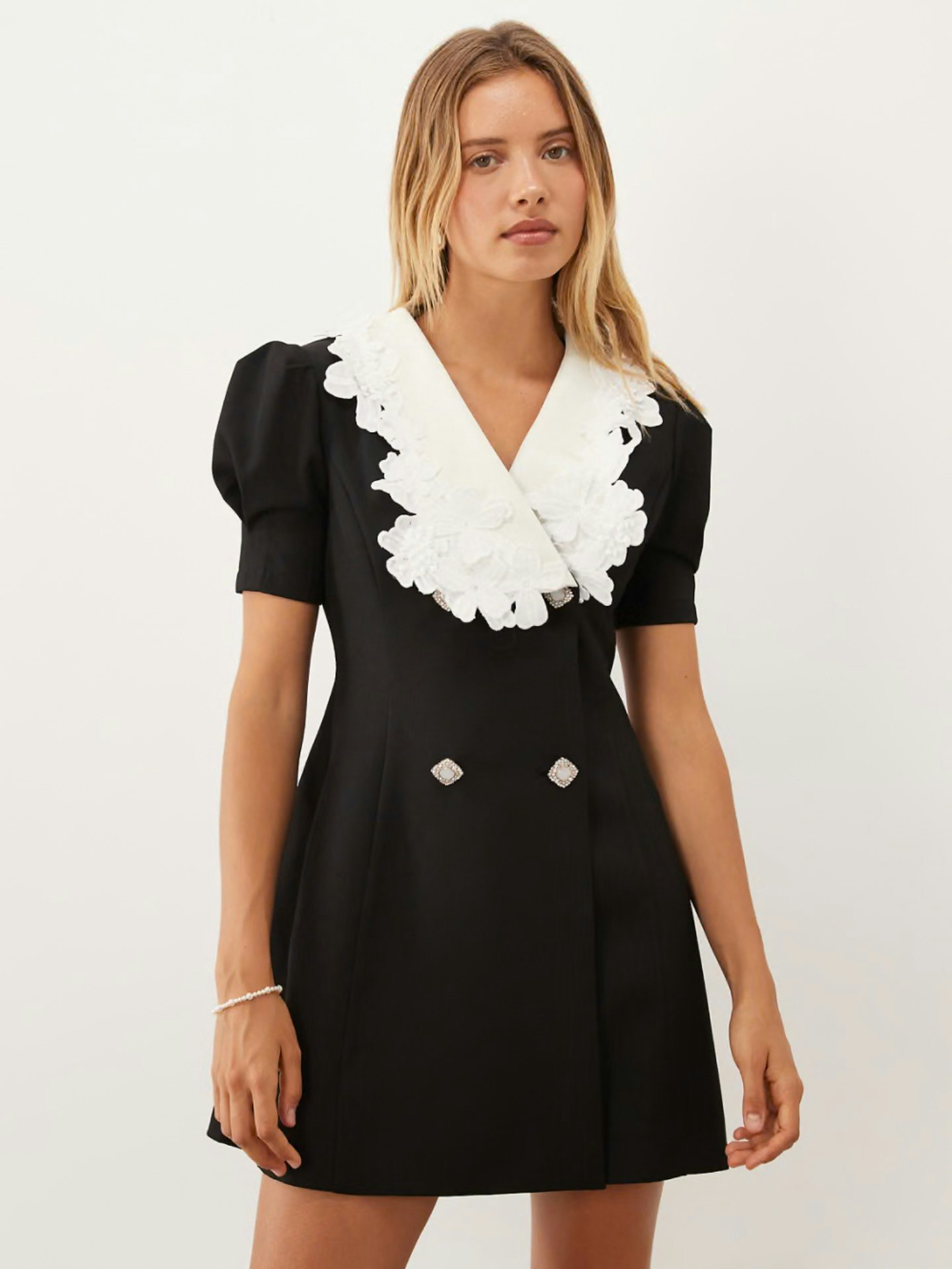 Sister Jane, Contrast Collar Puff Sleeve Mini Dress