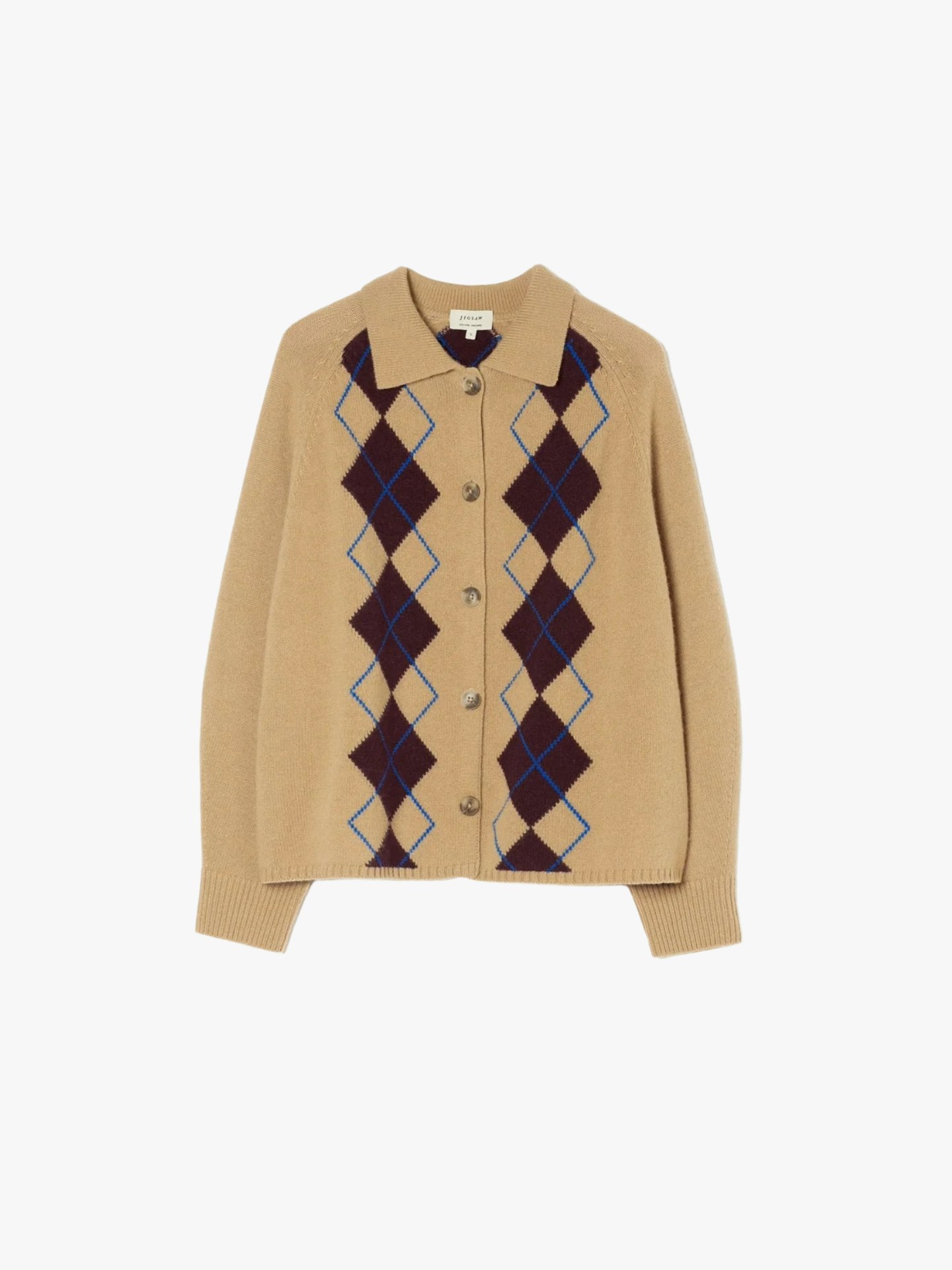Jigsaw, Wool Rich with Cashmere Argyle Cardigan