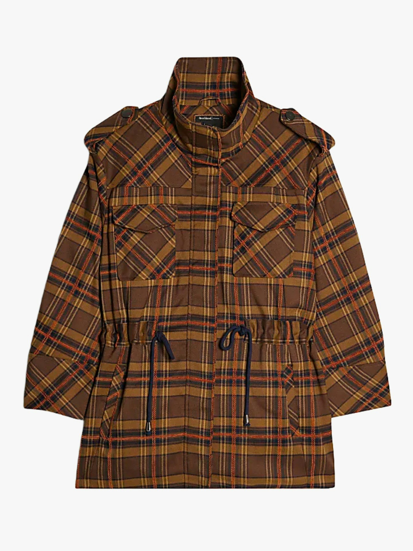 River Island, Brown Check Funnel Neck Parka