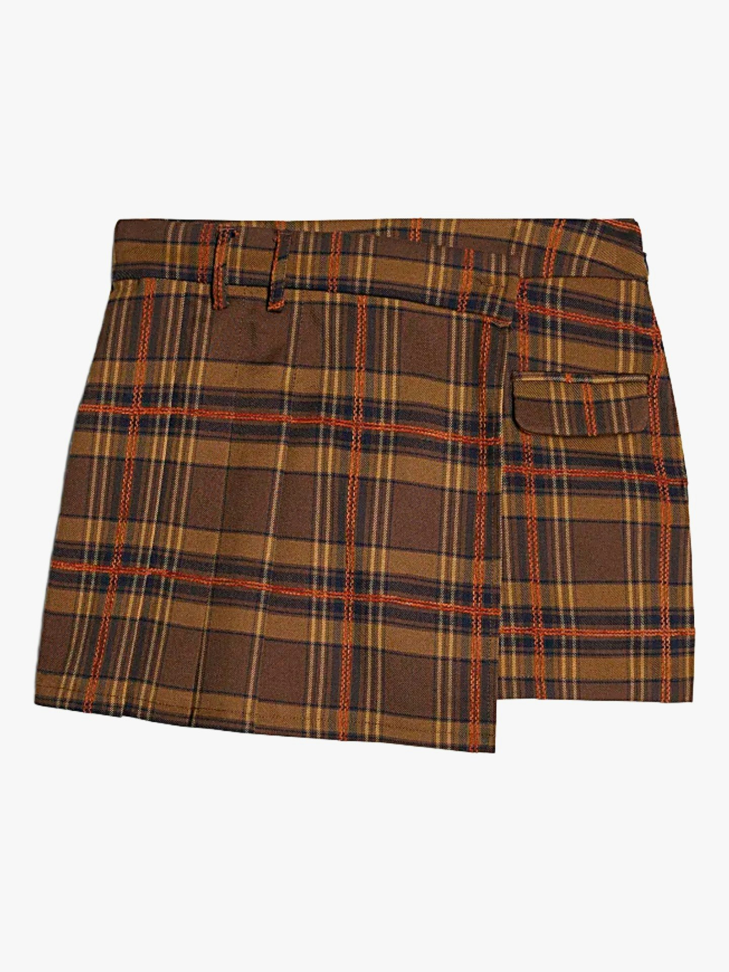 River Island, Brown Pleat Detail Check Skort