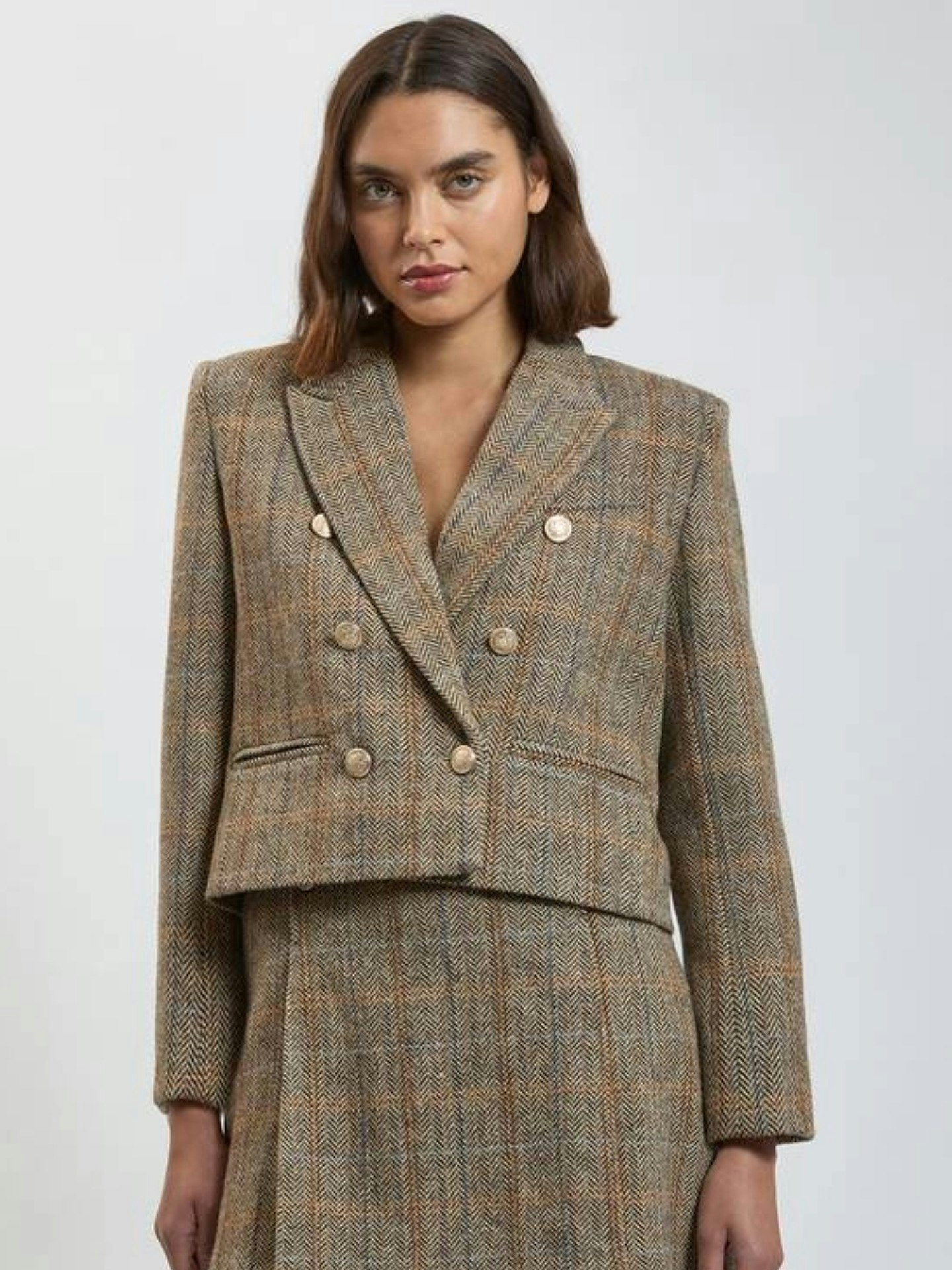Karen Millen, Wool Check Cropped Tailored Blazer