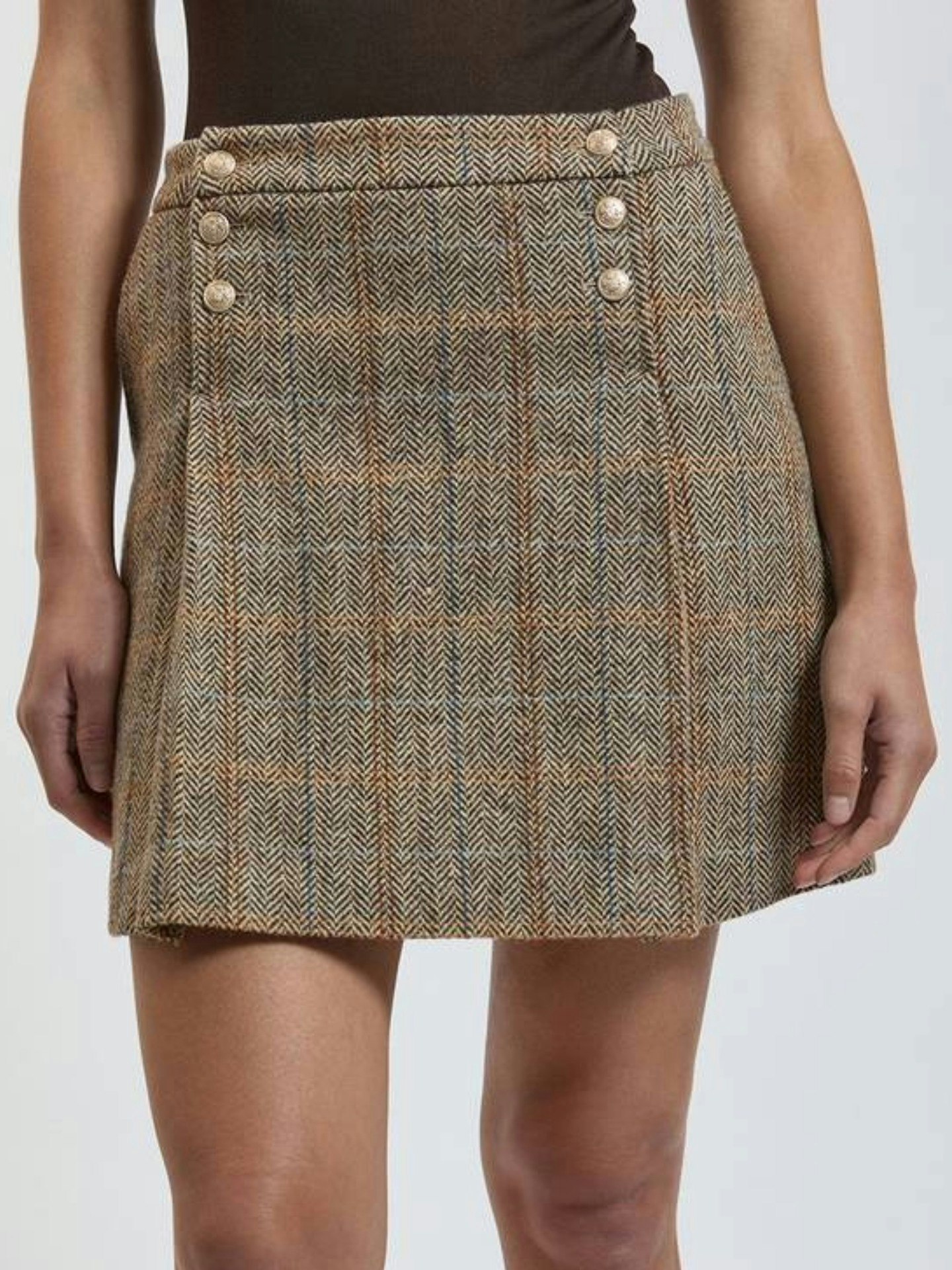 Karen Millen, Wool Check Pleat Mini Skirt