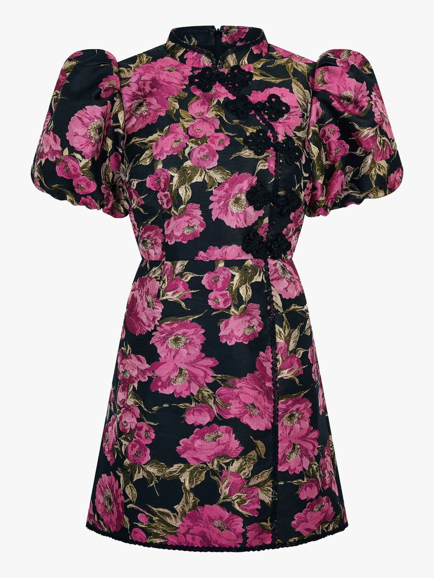 Dionne Puff Sleeve Floral Jacquard Mini Dress