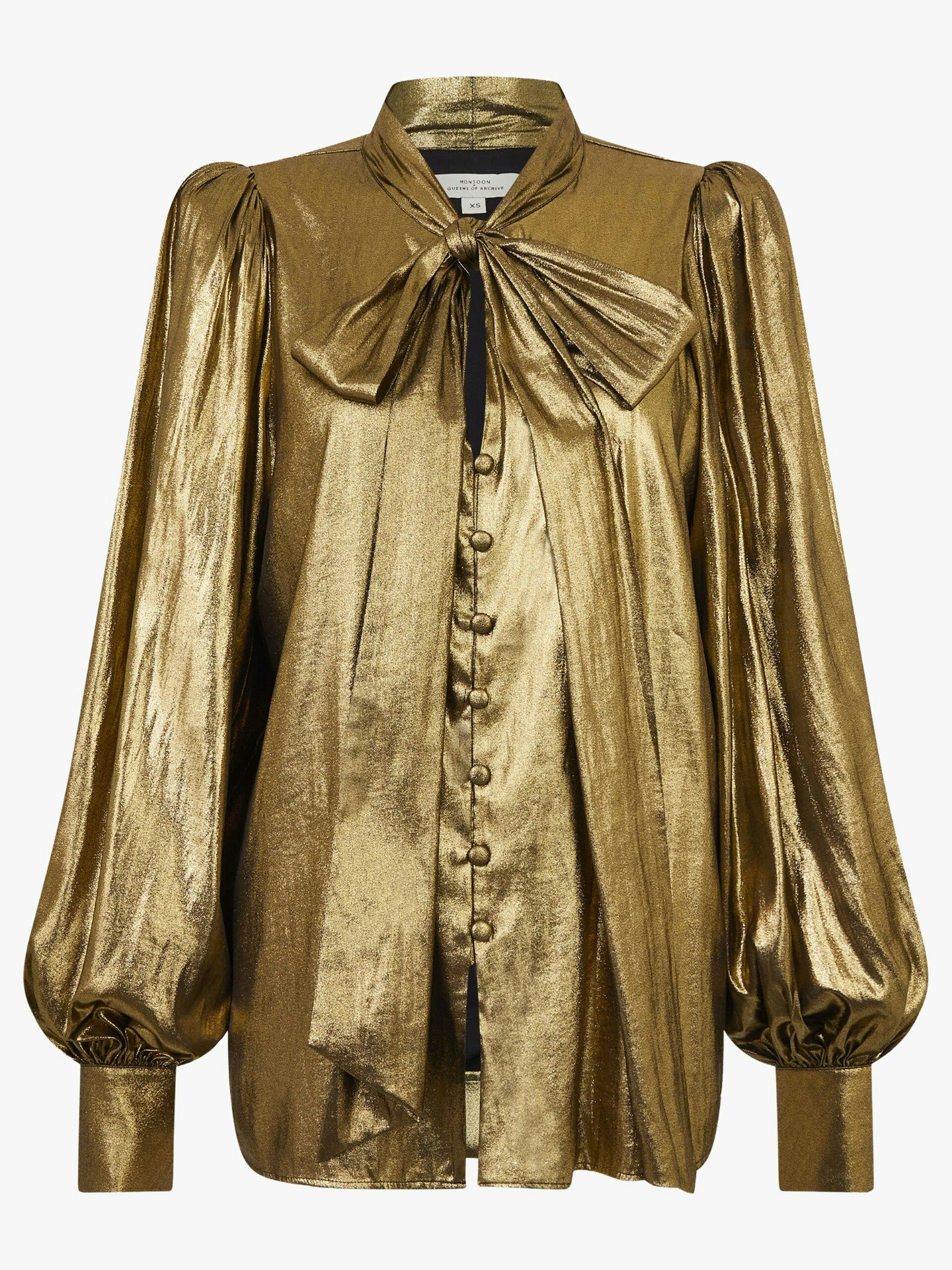Debbie Tie Neck Metallic Blouson Blouse